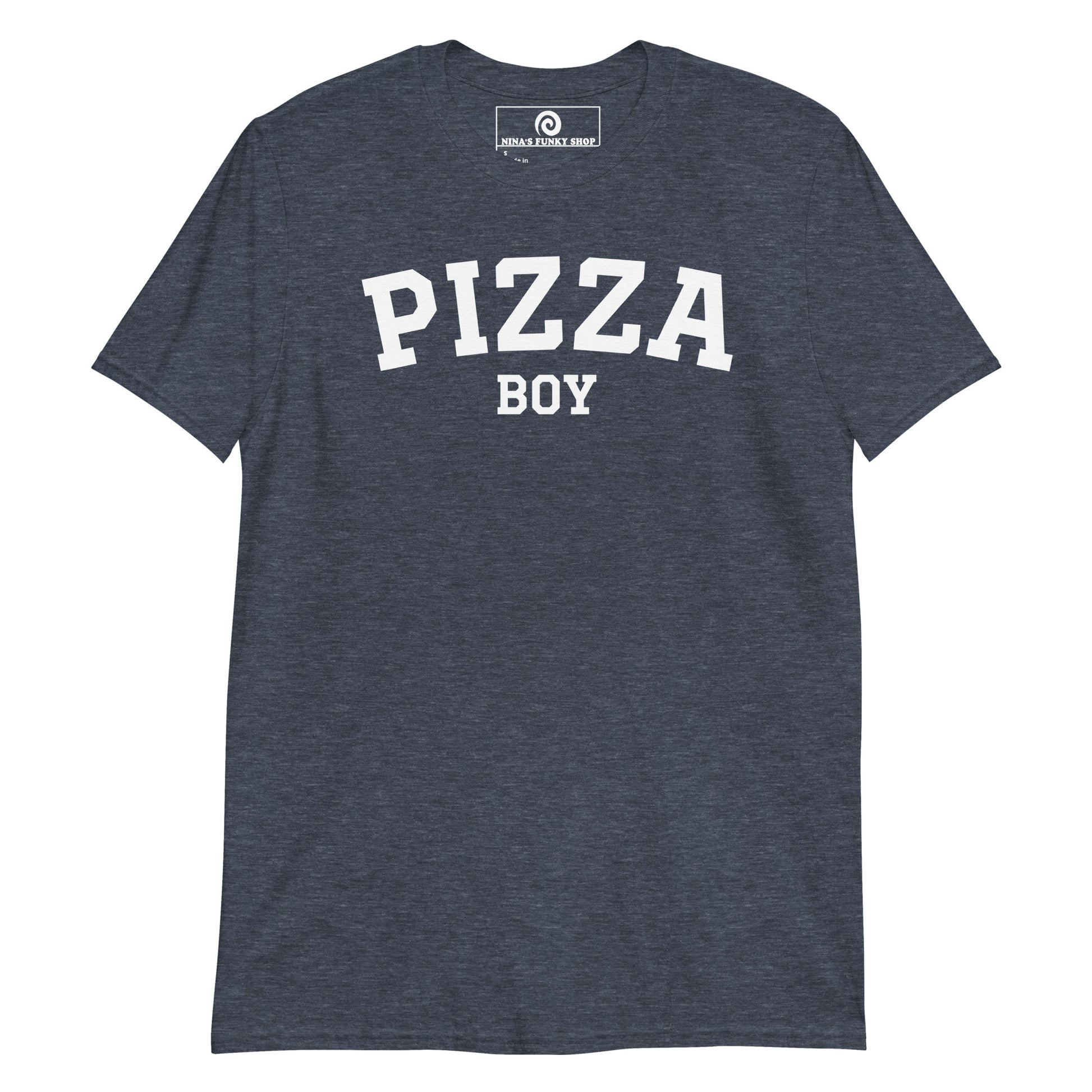 Heather Navy Pizza Boy T-Shirt - Varsity White