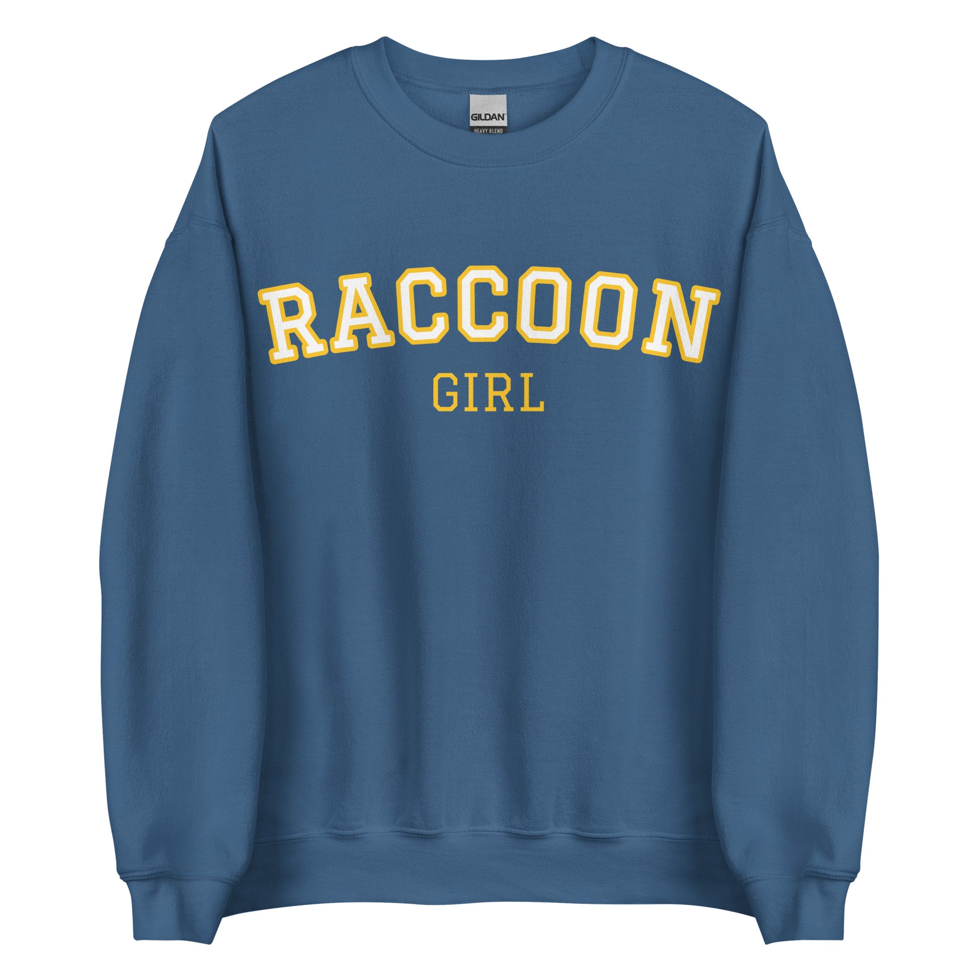 Indigo Blue Raccoon Girl Sweatshirt - Varsity Style