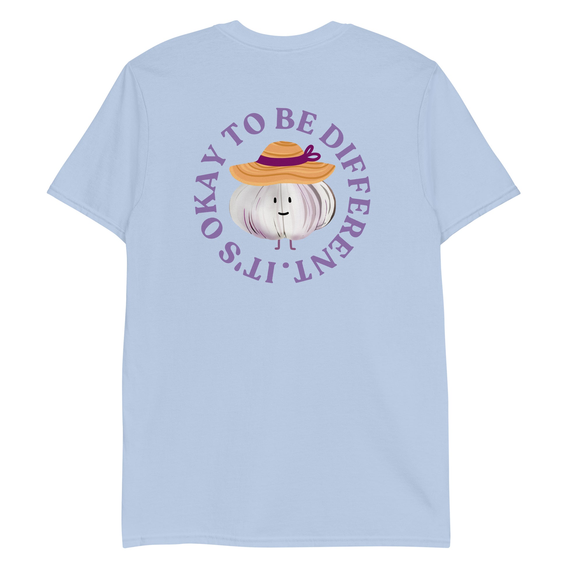 Light Blue It's Okay To Be Different Garlic Sunhat T-Shirt - Front & Back