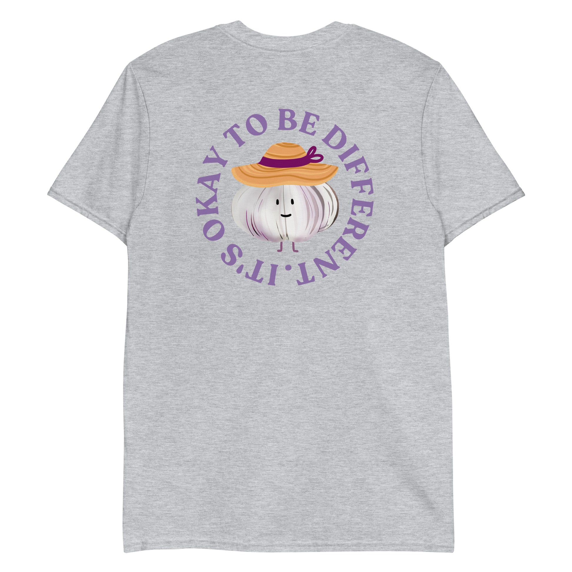 Light Gray It's Okay To Be Different Garlic Sunhat T-Shirt - Front & Back