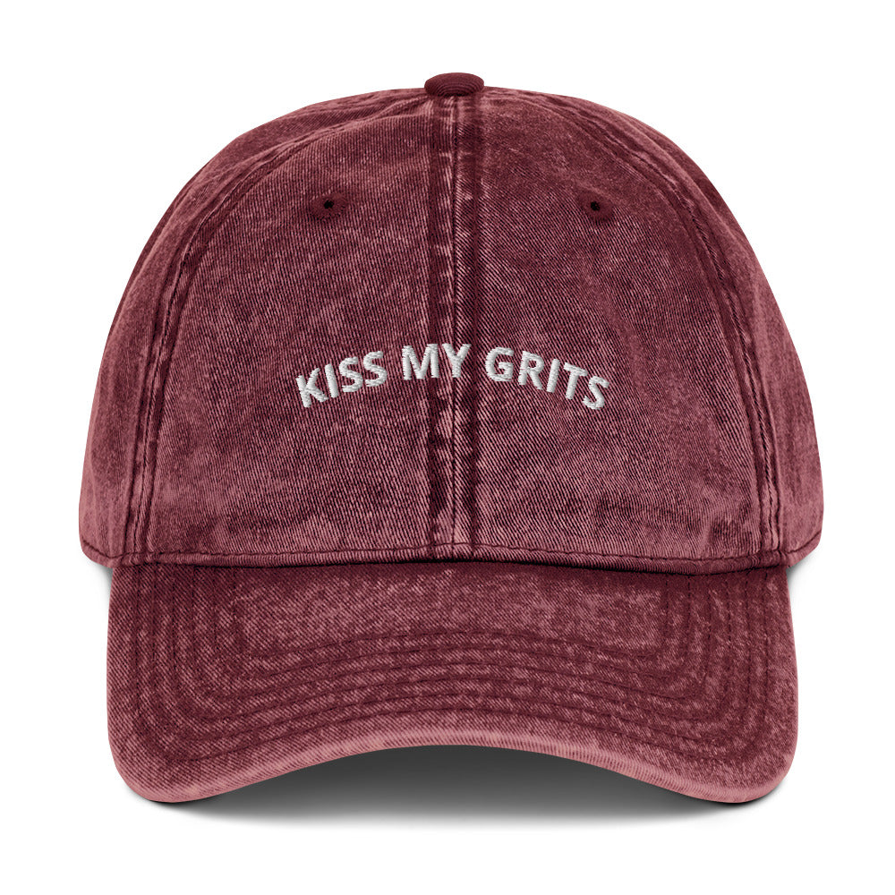 Maroon Kiss My Grits Vintage Dad Hat