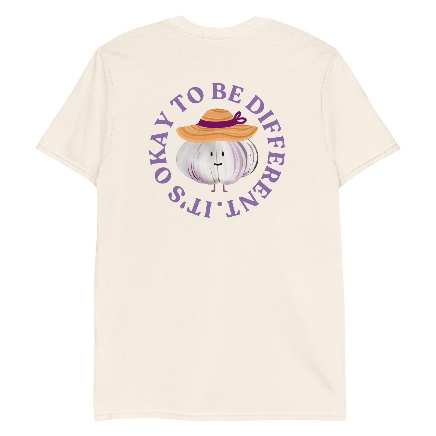 Natural Color Back - It's Okay To Be Different Garlic Sunhat T-Shirt - Front & Back