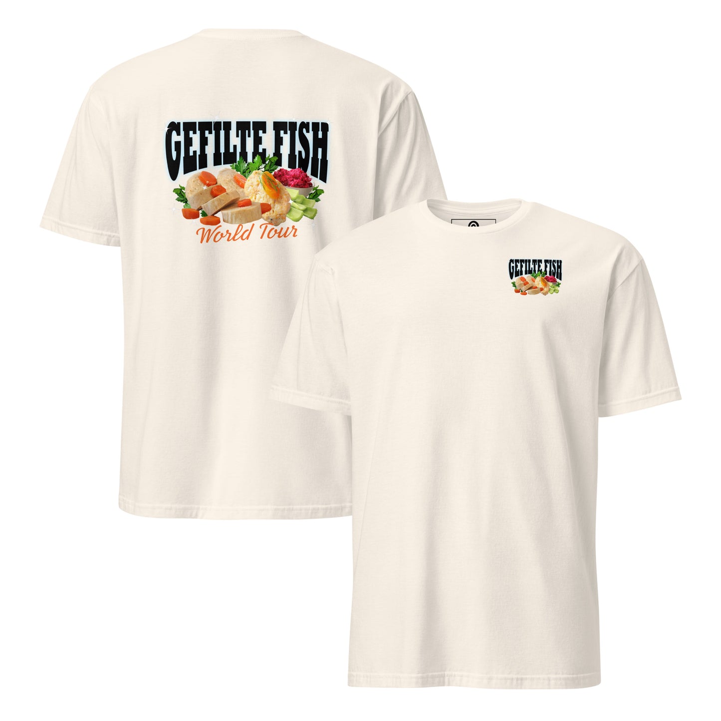 Natural Front Back Gefilte Fish World Tour T-Shirt