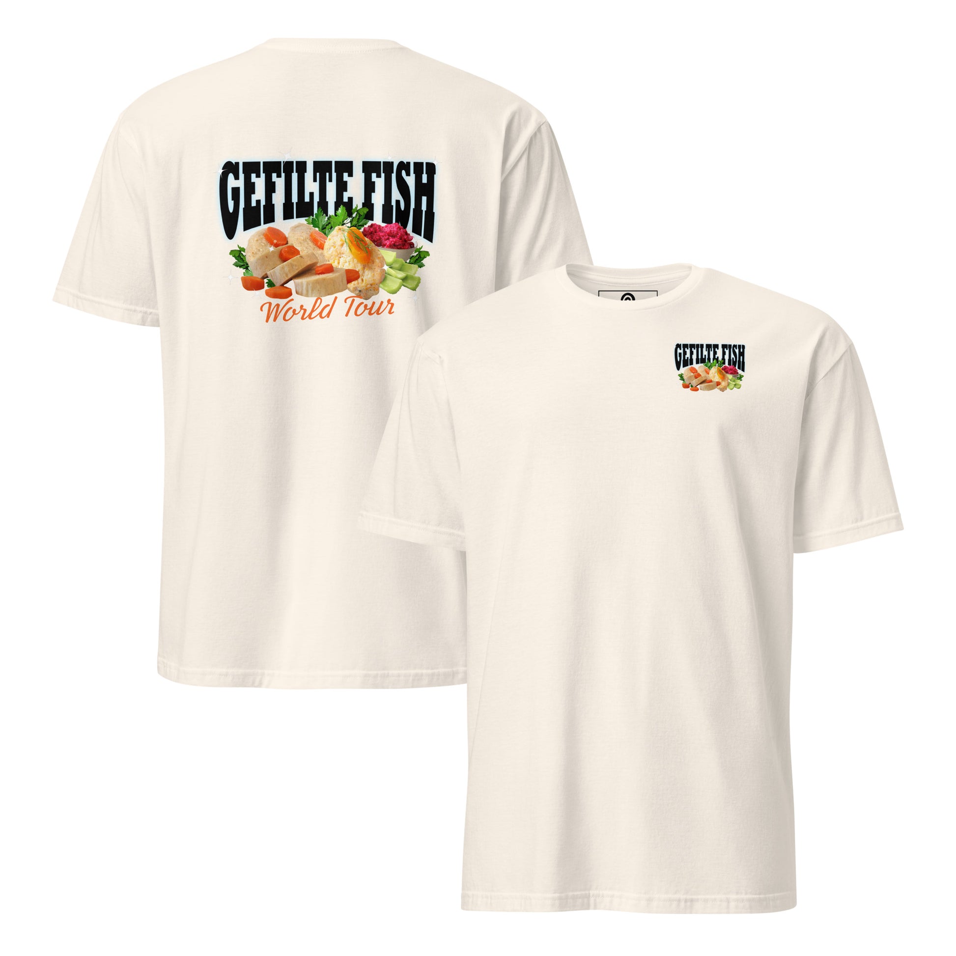 Natural Front Back Gefilte Fish World Tour T-Shirt