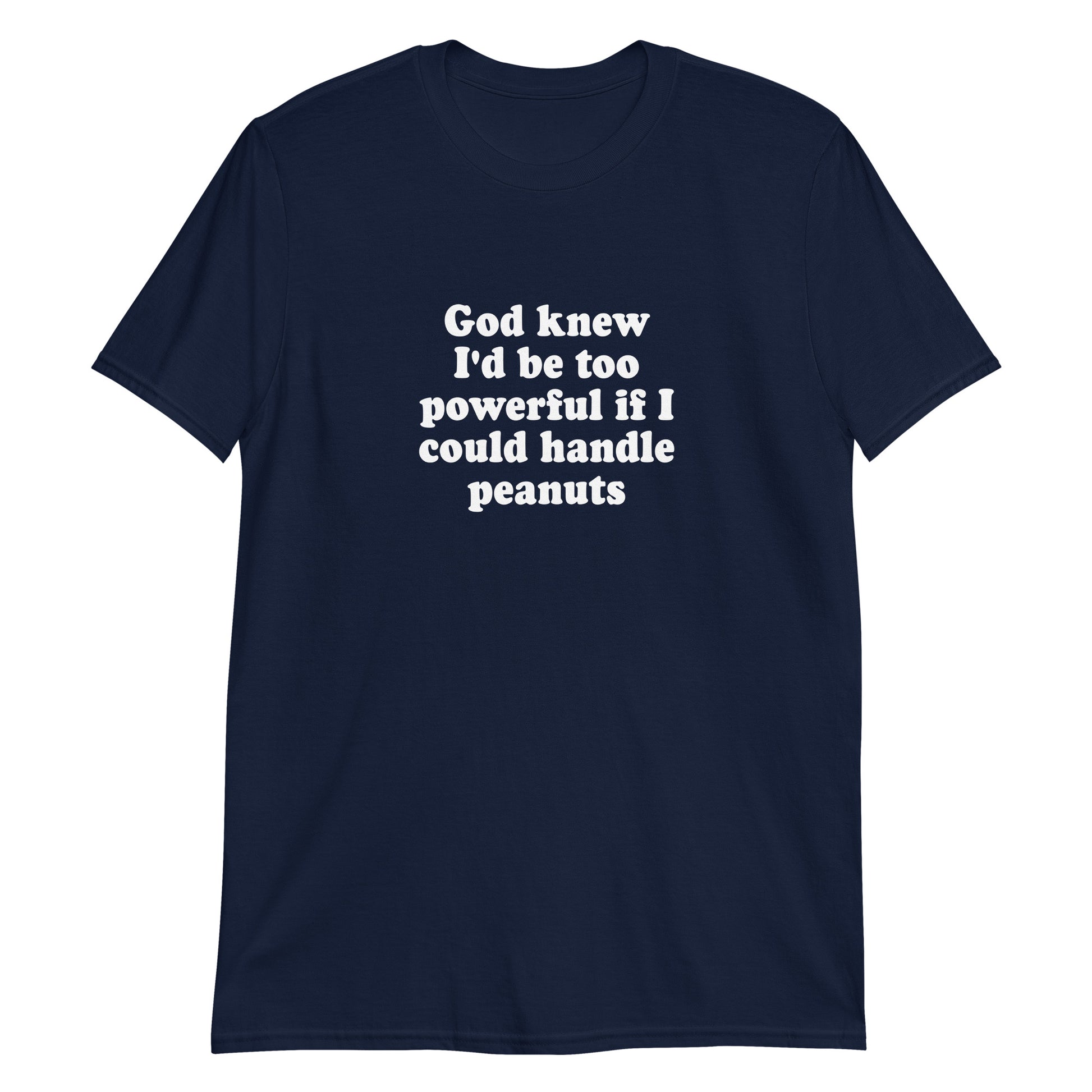 Navy This funny peanut allergy t-shirt is soft, comfortable and made just for you. It's a classic cotton tee with a sarcastic saying, expertly printed on the front. 