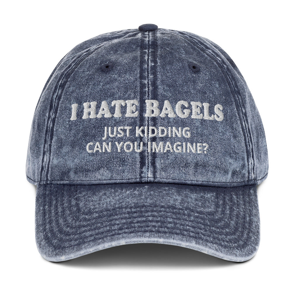 Navy I Hate Bagels Just Kidding Vintage Dad Hat