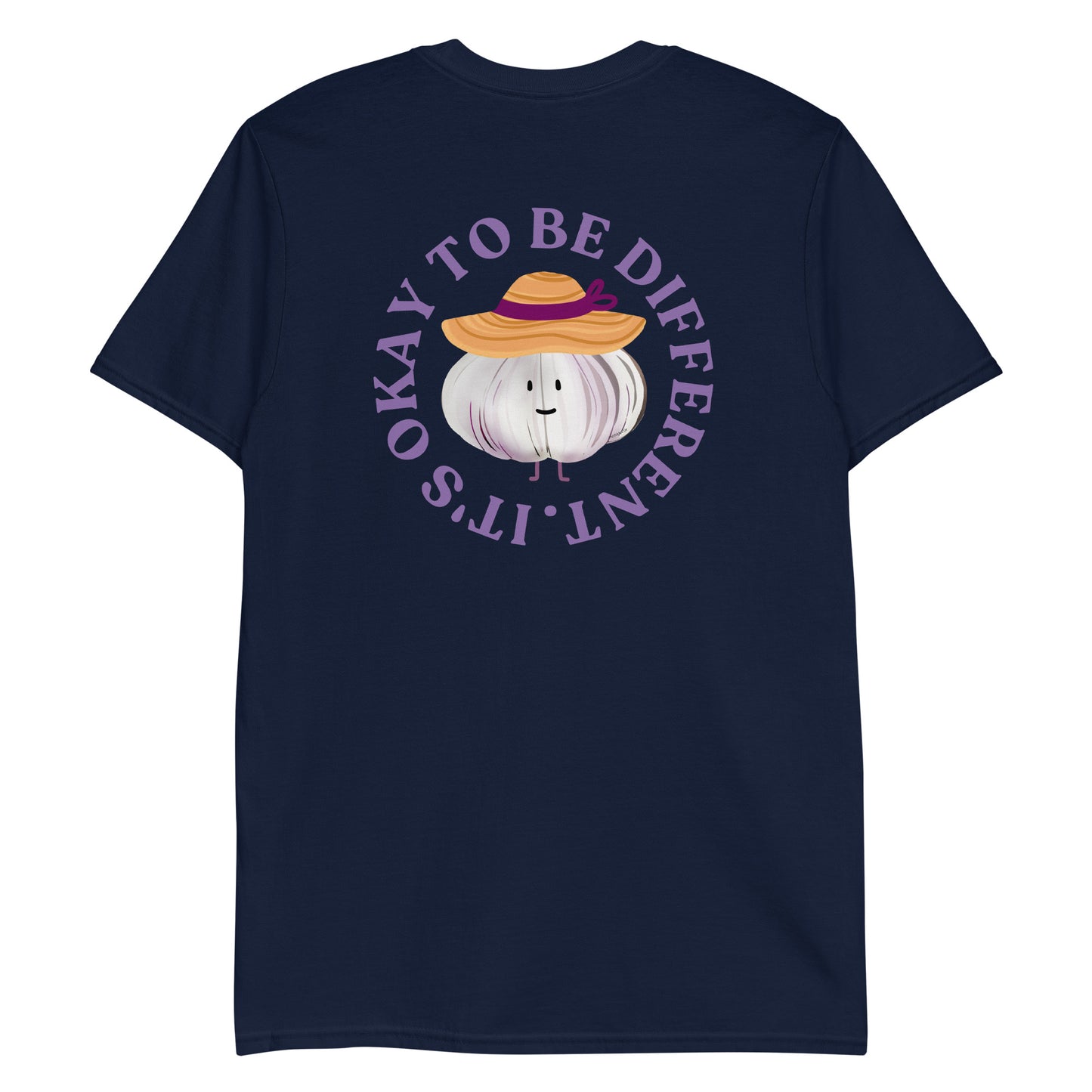 Navy It's Okay To Be Different Garlic Sunhat T-Shirt - Front & Back
