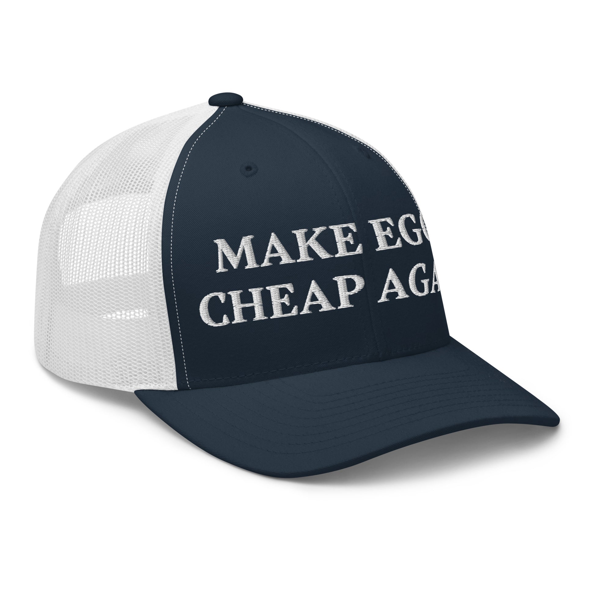 Navy and White Make Eggs Cheap Again Trucker Hat