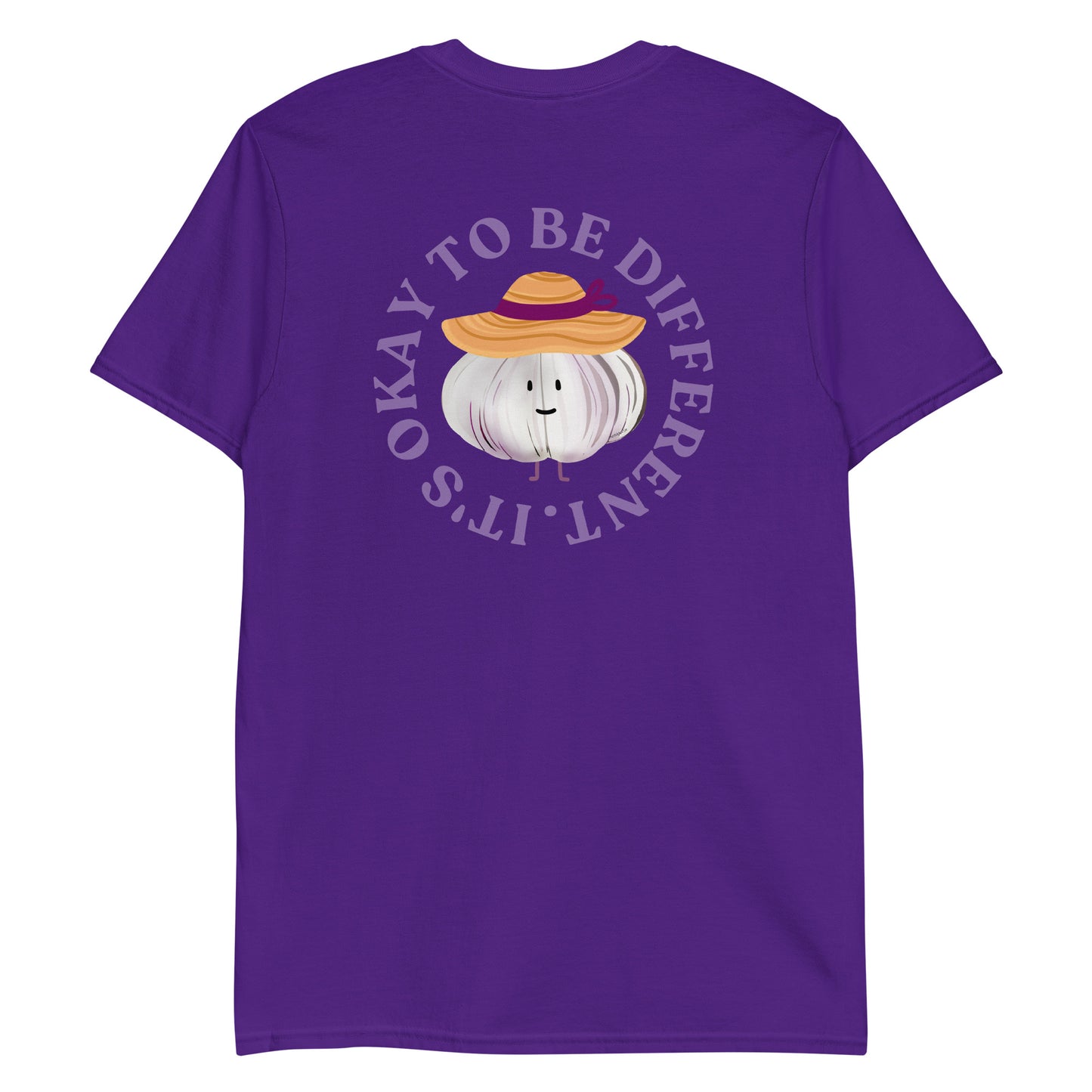 Purple It's Okay To Be Different Garlic Sunhat T-Shirt - Front & Back