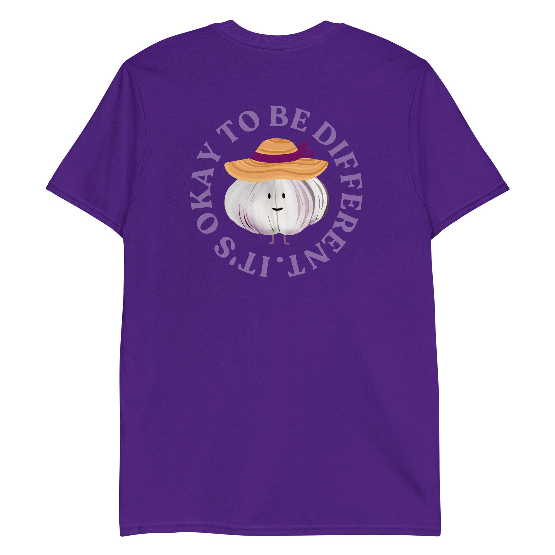 Purple It's Okay To Be Different Garlic Sunhat T-Shirt - Front & Back