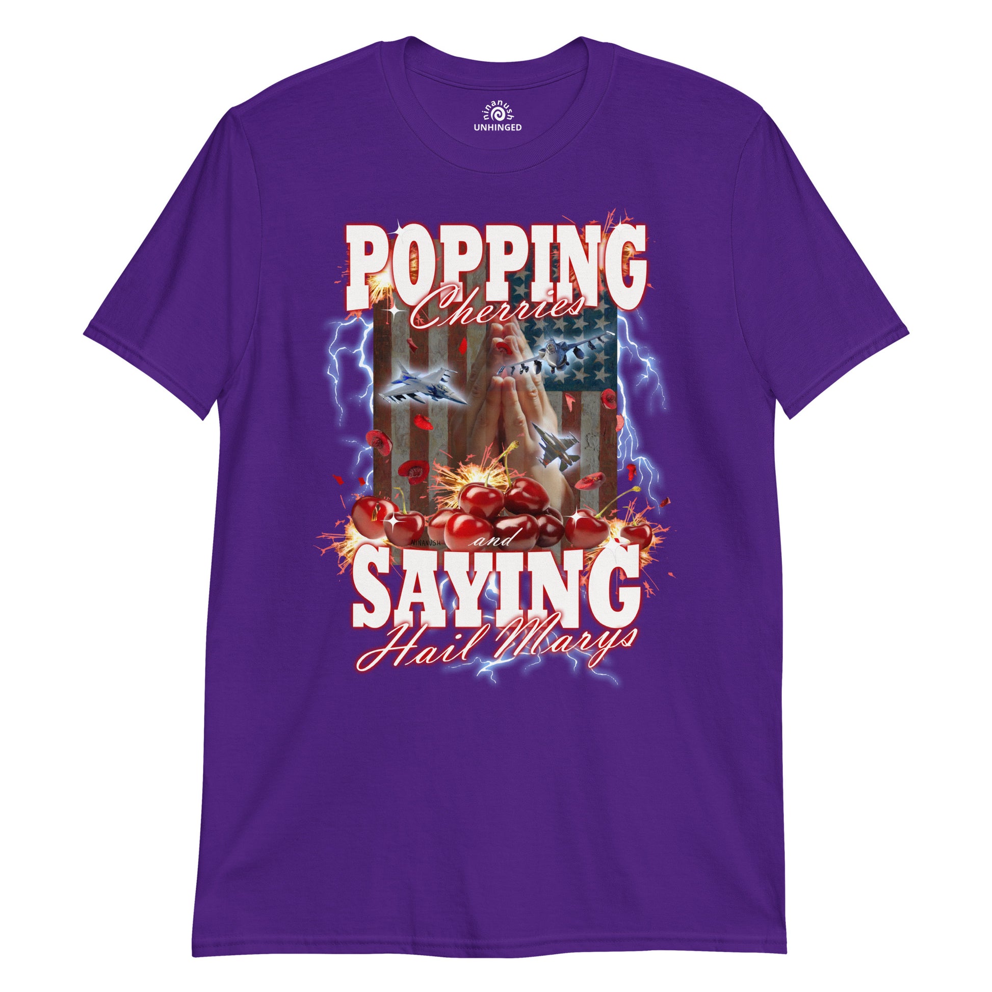 Purple Popping Cherries And Saying Hail Marys Unhinged T-Shirt