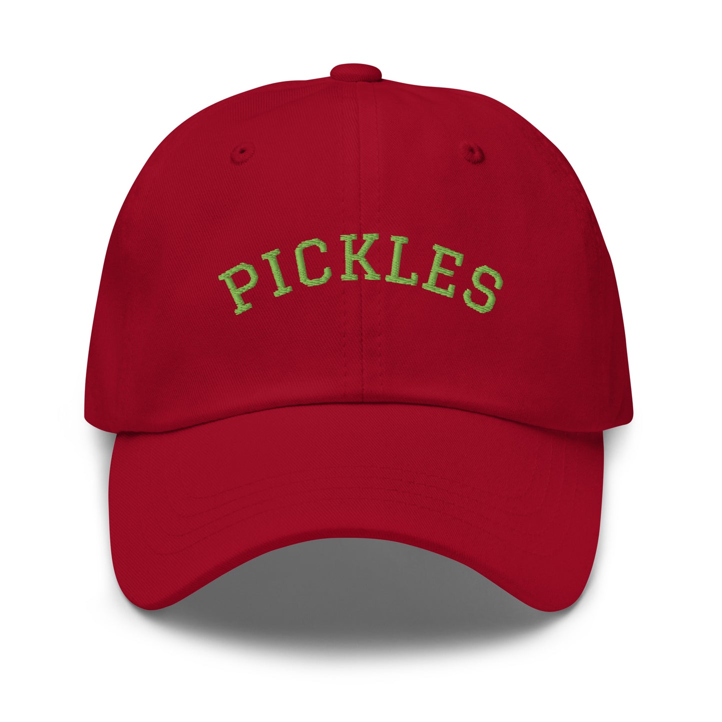 Red Varsity Style Pickles Dad Hat