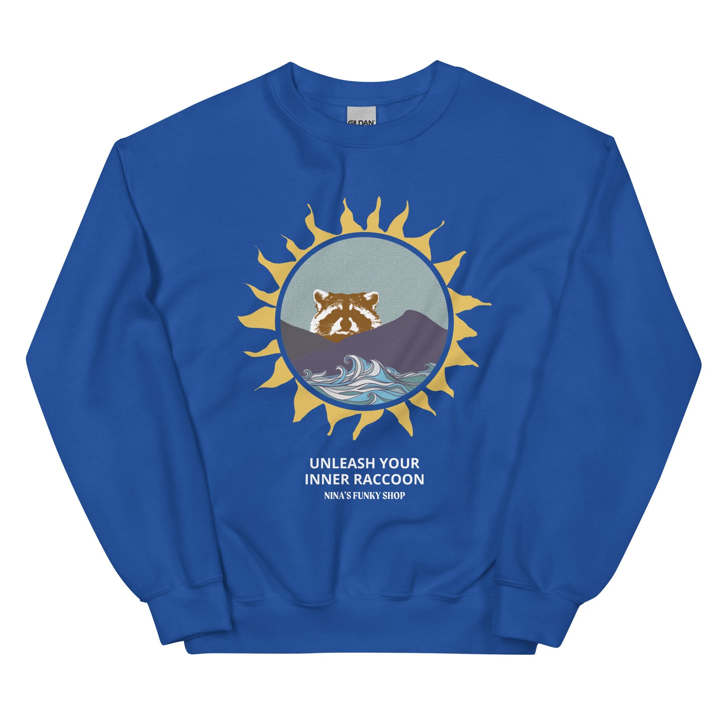 Royal Blue Raccoon Mountain Sweatshirt - Unleash Your Inner Raccoon