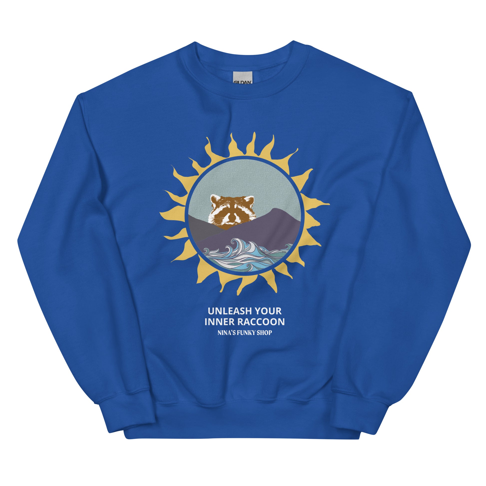 Royal Blue Raccoon Mountain Sweatshirt - Unleash Your Inner Raccoon