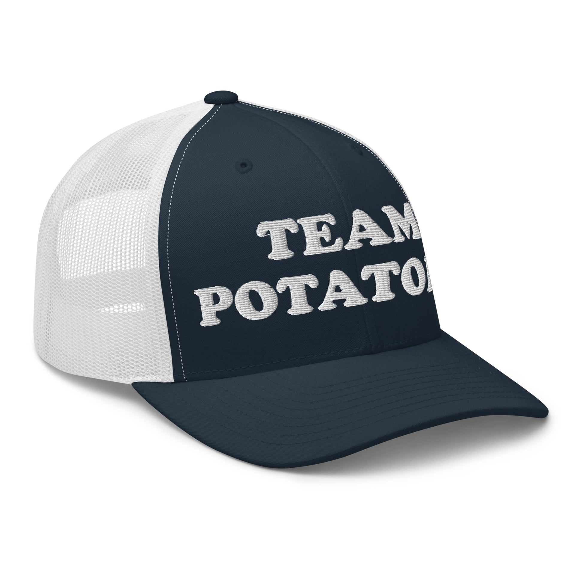 Navy and white Team Potatoes Trucker Hat