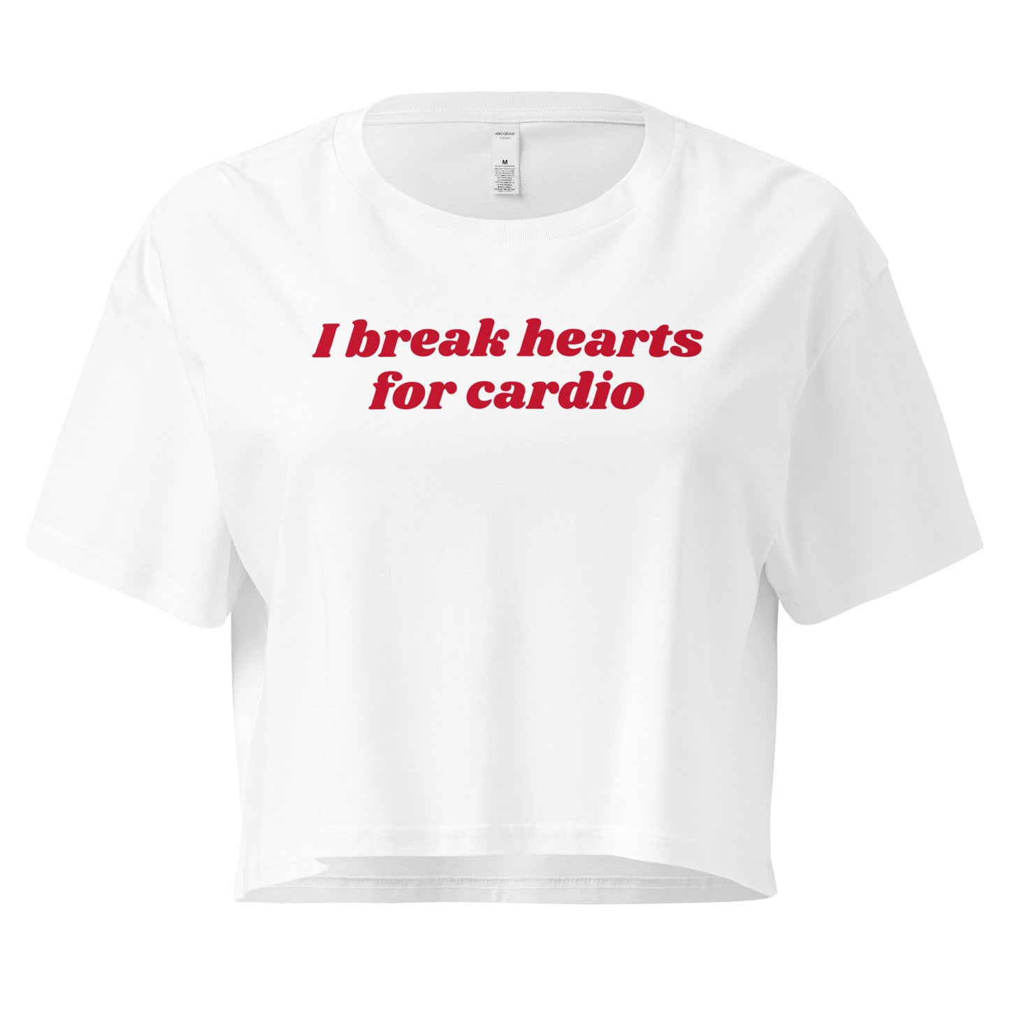 White I Break Hearts For Cardio Crop Tee