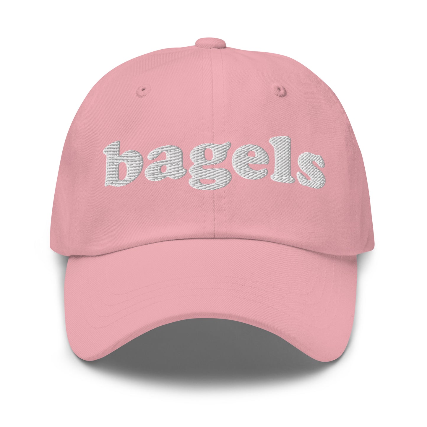 Pink Bagels Hat - Our Bagels Hat is comfortable, adjustable and comes in a variety of colors, expertly embroidered just for you. It's a funny dad hat for bagels lovers and foodies alike. Perfect for everyday streetwear or a gift for a bagel enthusiast. 

