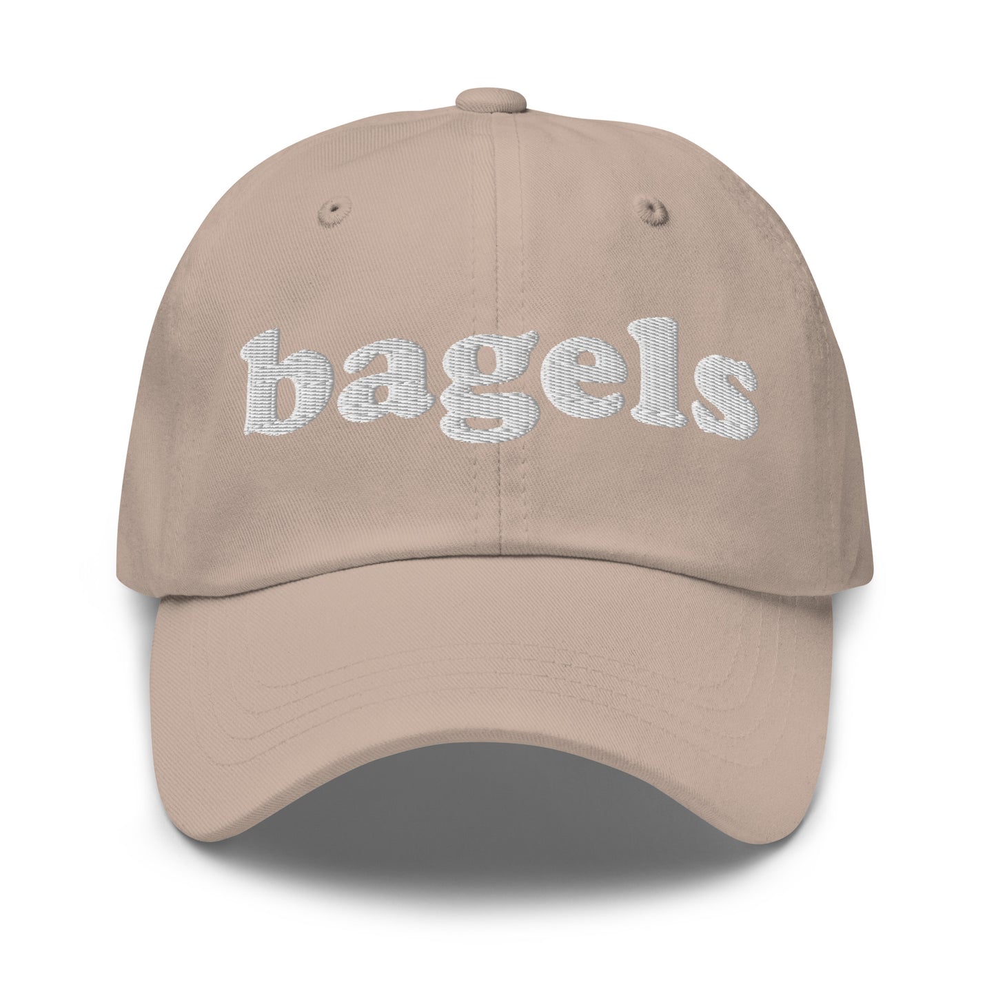 Tan Bagels Hat - Our Bagels Hat is comfortable, adjustable and comes in a variety of colors, expertly embroidered just for you. It's a funny dad hat for bagels lovers and foodies alike. Perfect for everyday streetwear or a gift for a bagel enthusiast. 

