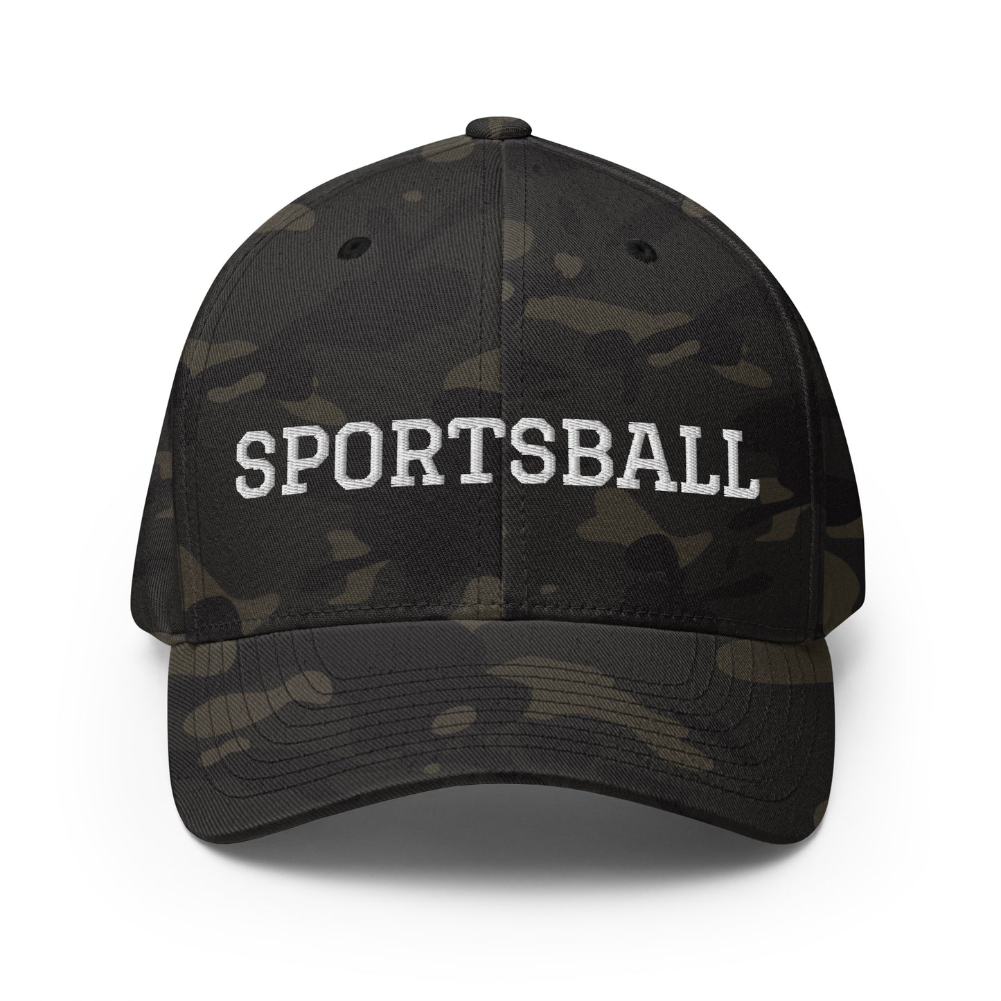 Camo This Sportsball Hat is funny, sarcastic and perfect for all your game day activities. Available in two sizes with an elastic stretch band, this hat is comfortable, comes in a variety of colors and is made just for you. It has an athletic shape with a curved visor and a sarcastic sports fan design, expertly embroidered on the front. 
