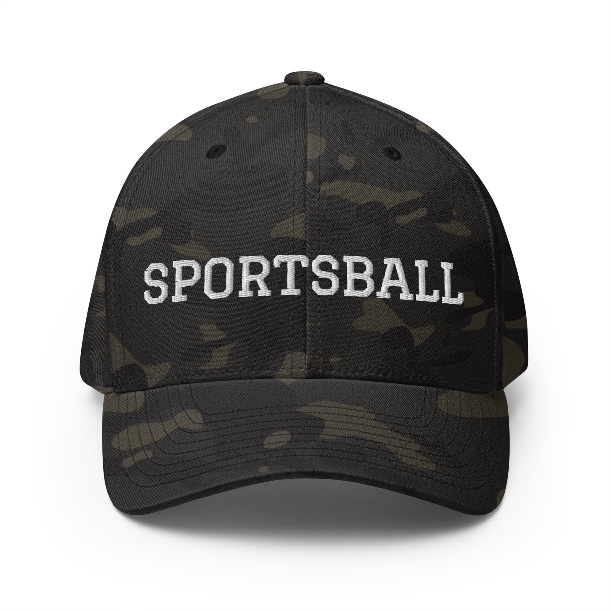 Camo This Sportsball Hat is funny, sarcastic and perfect for all your game day activities. Available in two sizes with an elastic stretch band, this hat is comfortable, comes in a variety of colors and is made just for you. It has an athletic shape with a curved visor and a sarcastic sports fan design, expertly embroidered on the front. 
