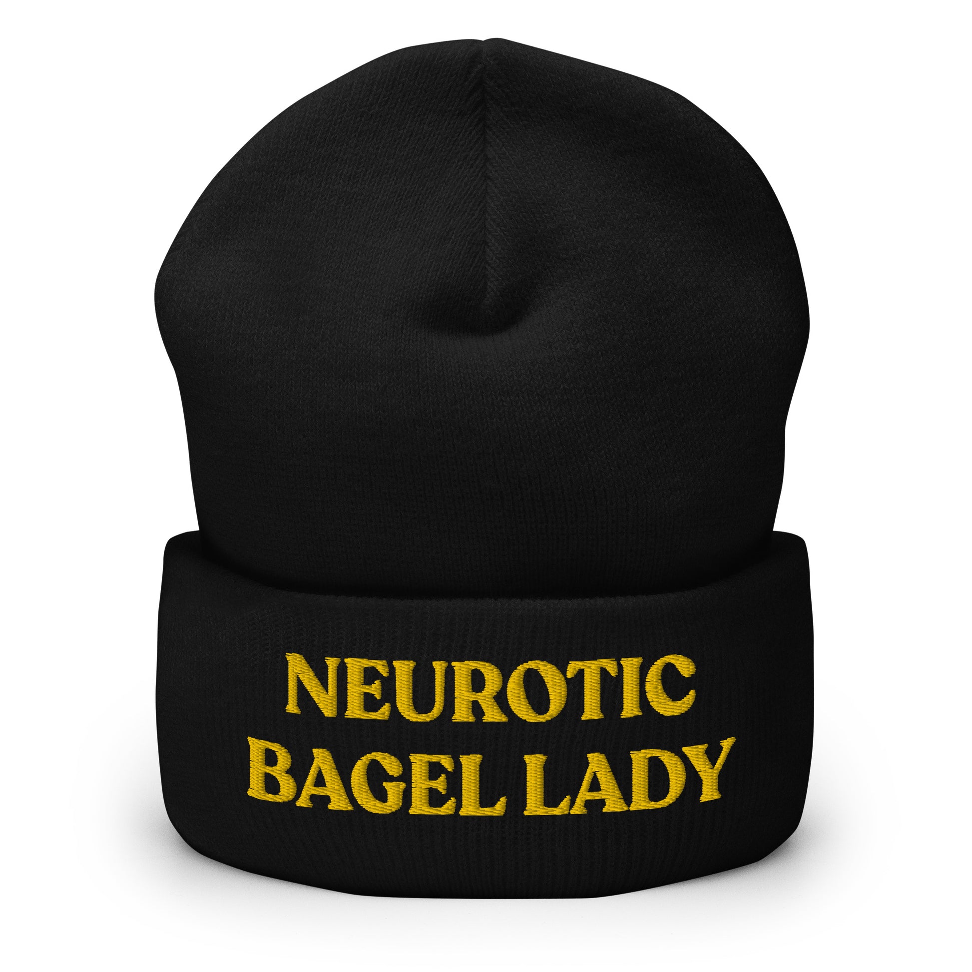 Black - Are you a little neurotic? A proud bagel enthusiast? Our Neurotic Bagel Lady Beanie is just what you need! It's warm, cozy and a funny winter hat for bagel lovers and foodies of all kinds. Looking for something personalized? A different embroidery color? Shoot us an email! 

