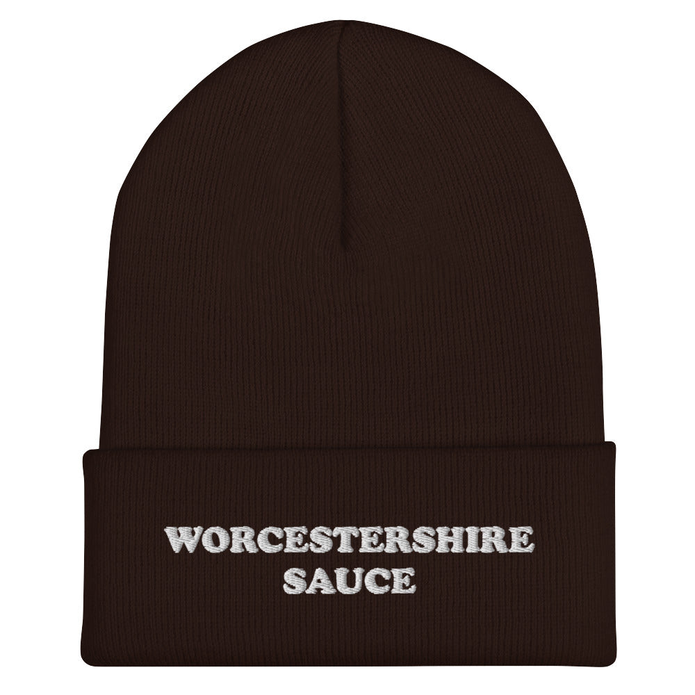 Brown Worcestershire Sauce Beanie from Nina's Funky Shop by ninanush - Do you love Worcestershire Sauce? Looking for a funny gift for a foodie? Our Worcestershire Sauce Beanie is perfect for Worcestershire enthusiasts of all kinds. Show off in this weird and funny foodie beanie. It's a statement embroidered hat for Worcestershire Sauce lovers, designed by Nina and made just for you!
