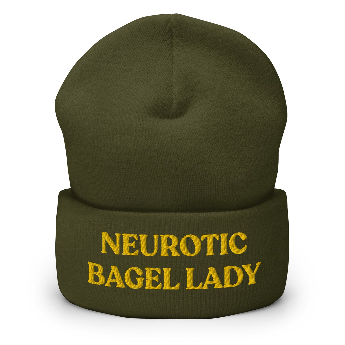 Green - Are you a little neurotic? A proud bagel enthusiast? Our Neurotic Bagel Lady Beanie is just what you need! It's warm, cozy and a funny winter hat for bagel lovers and foodies of all kinds. Looking for something personalized? A different embroidery color? Shoot us an email! 
