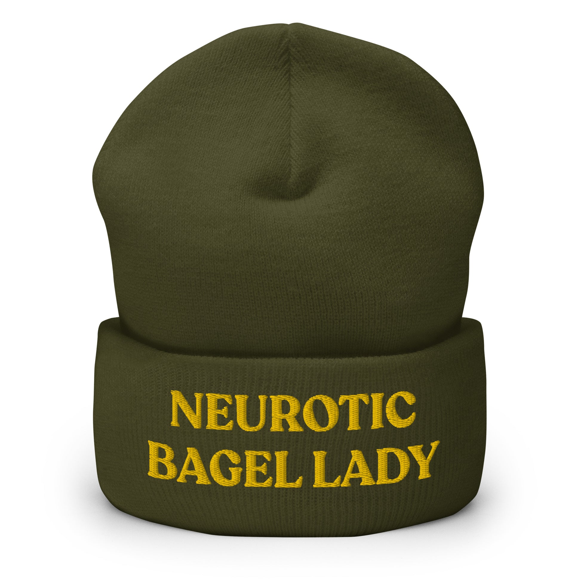 Green - Are you a little neurotic? A proud bagel enthusiast? Our Neurotic Bagel Lady Beanie is just what you need! It's warm, cozy and a funny winter hat for bagel lovers and foodies of all kinds. Looking for something personalized? A different embroidery color? Shoot us an email! 
