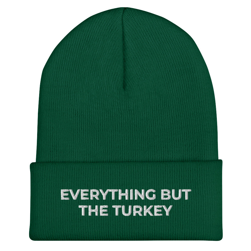 Green Everything But The Turkey Vegan Holiday Hat from Nina's Funky Shop by ninanush - Do you love Turkeys? Looking for a funny holiday gift for a vegan? Our Everything But The Turkey Beanie is perfect funky hat for animal lovers and plant based babes of all kinds. Show off in this funny vegan foodie beanie. It comes in a variety of colors, with "Everything But The Turkey" on the front. A statement hat for vegans and vegetarians, designed by Nina and made just for you!
