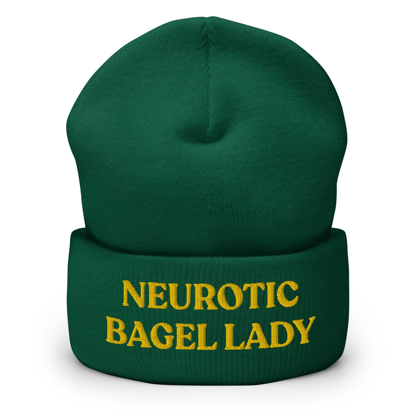Green - Are you a little neurotic? A proud bagel enthusiast? Our Neurotic Bagel Lady Beanie is just what you need! It's warm, cozy and a funny winter hat for bagel lovers and foodies of all kinds. Looking for something personalized? A different embroidery color? Shoot us an email! 

