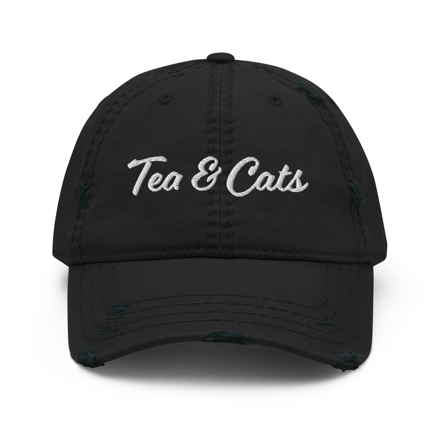 Black Tea and Cats Hat - Love cats? Tea drinker? This Tea & Cats Hat is just what you need. It's a comfortable cotton hat with an adjustable closure and "Tea & Cats", expertly embroidered on the front. Stand out in our funny apparel. It's unique, sarcastic, and perfect for everyday foodies. Designed by Nina and made just for you!