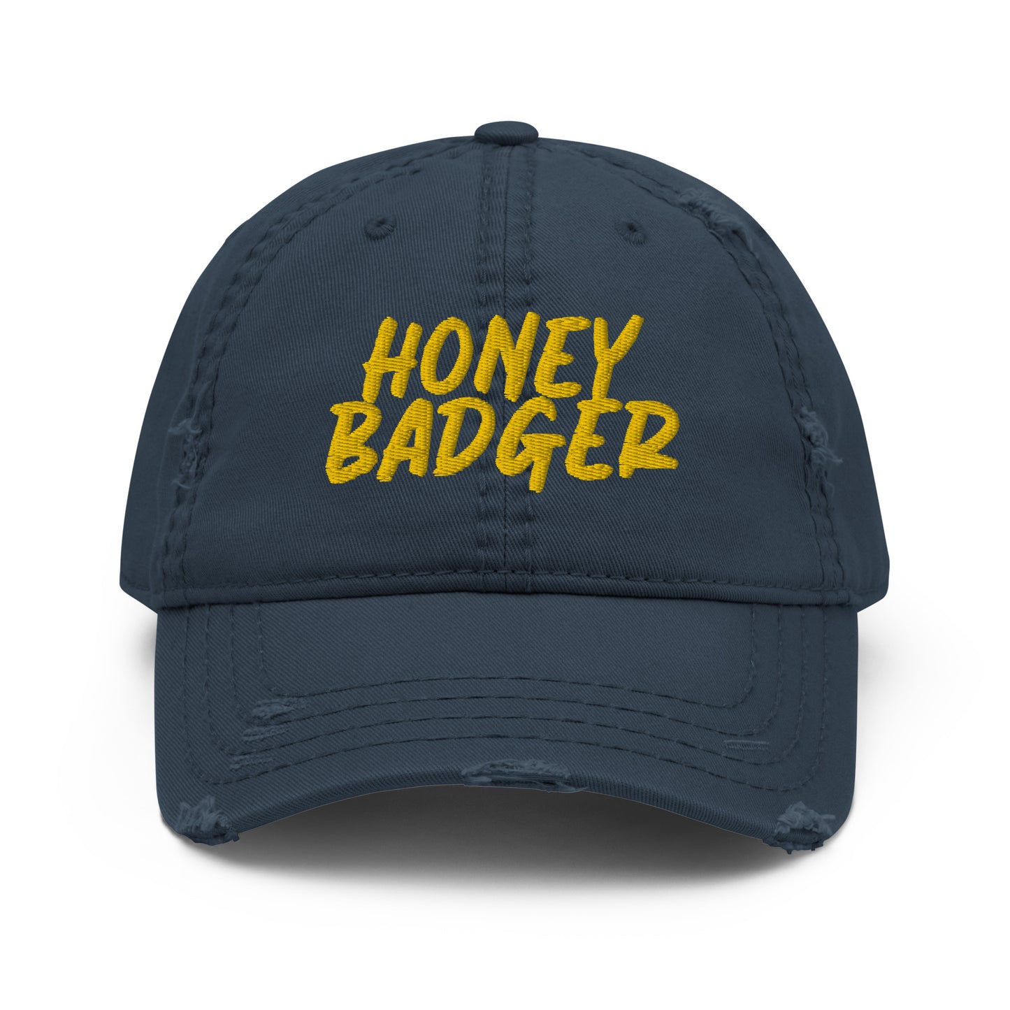 Navy honey badger hat from Nina's Funky Shop by ninanush - This honey badger dad hat is comfortable, with a unique embroidery and a stylish distressed fabric. The weird animal hat has an adjustable closure and comes in a variety of colors. Stand out and add a little personality to your style in this funny dad hat for honey badger lovers and gift for badger enthusiasts of all kinds.