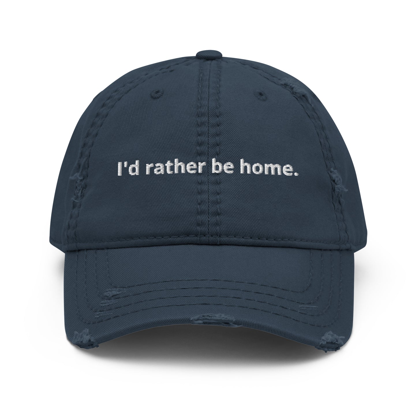 Navy Introvert Hat - Looking for a funny gift for an introvert? A unique hat for everyday streetwear? This I'd Rather Be Home Dad Hat is just what you need. It's a comfortable cotton hat with an adjustable closure and a funny introvert design, expertly embroidered on the front. Designed by Nina and made just for you!