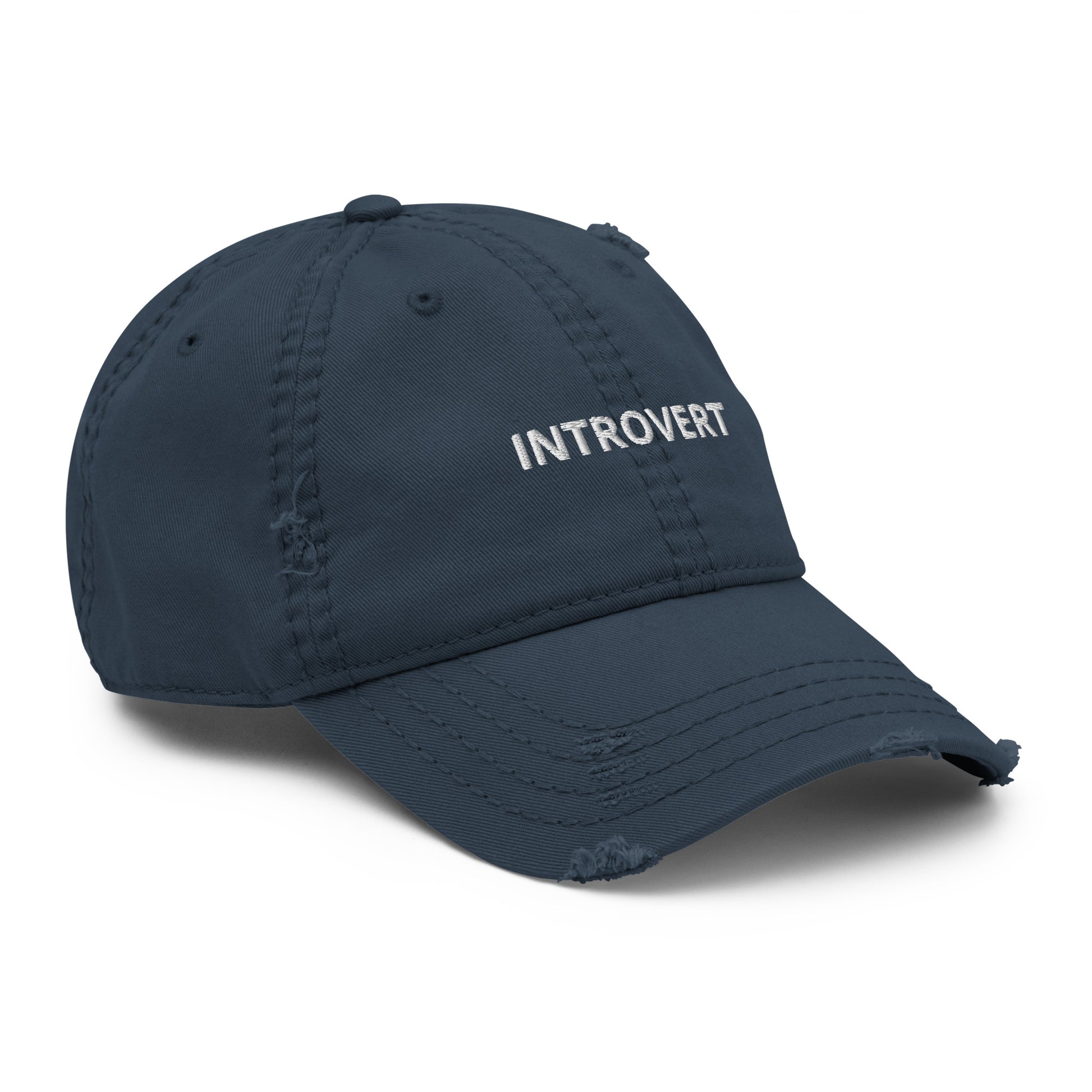 Navy Sarcastic Introvert Hat - Are you an introvert? Looking for a gift for an introverted friend? This Introvert Hat is comfortable and comes in a variety of colors with "Introvert", expertly embroidered on the front. The perfect funny dad hat for everyday introverts. Designed by Nina and made just for you! Looking for something personalized? Shoot us an email!