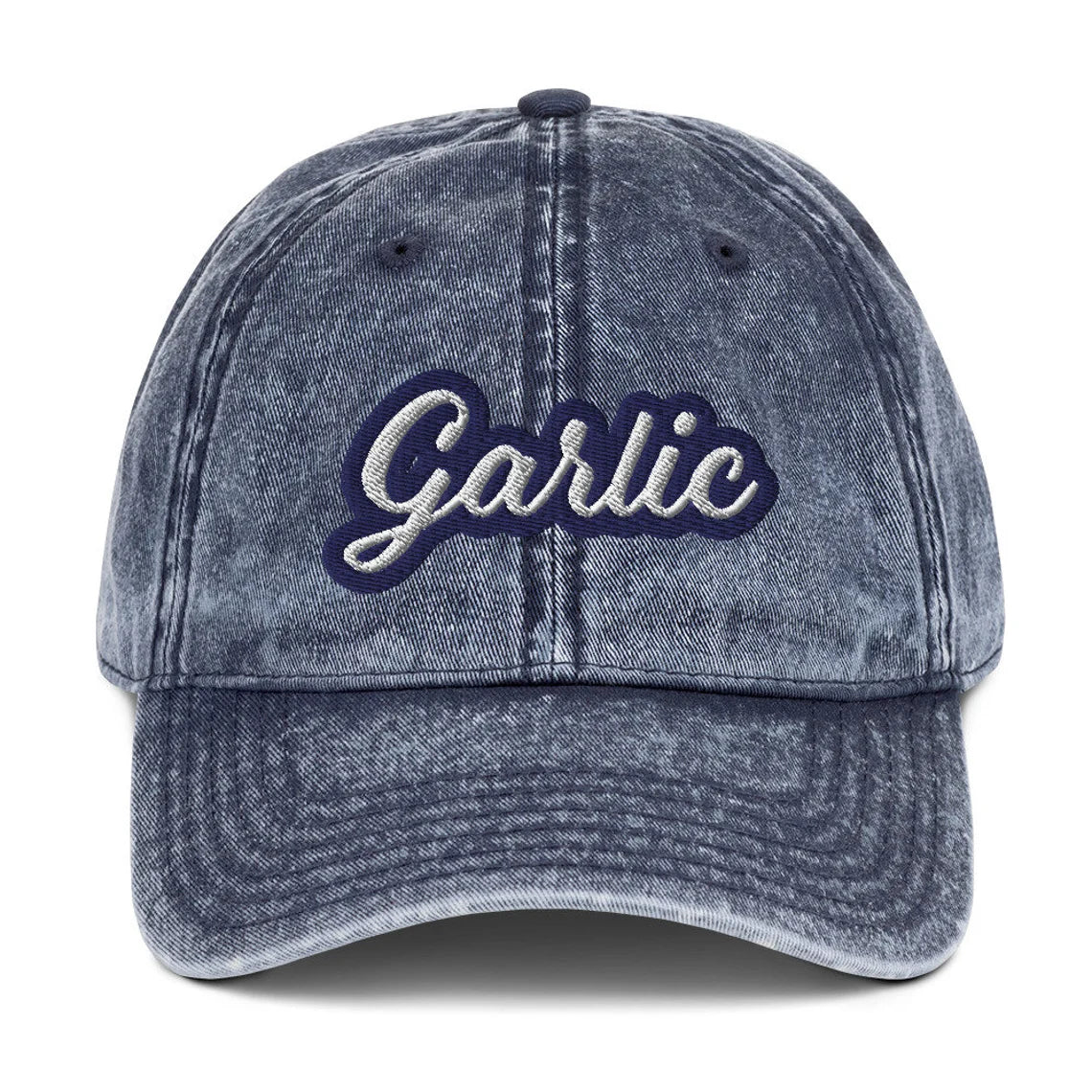 Eat garlic in this blue garlic lover dad hat -Show your love of garlic with this vintage-style garlic dad hat. Perfect for garlic enthusiasts, it's a funny gift for the garlic lover in your life. It's a comfortable and unique foodie hat that's sure to make a statement. If you love garlic, stand out in this funky, embroidered, weird dad hat made just for you. 