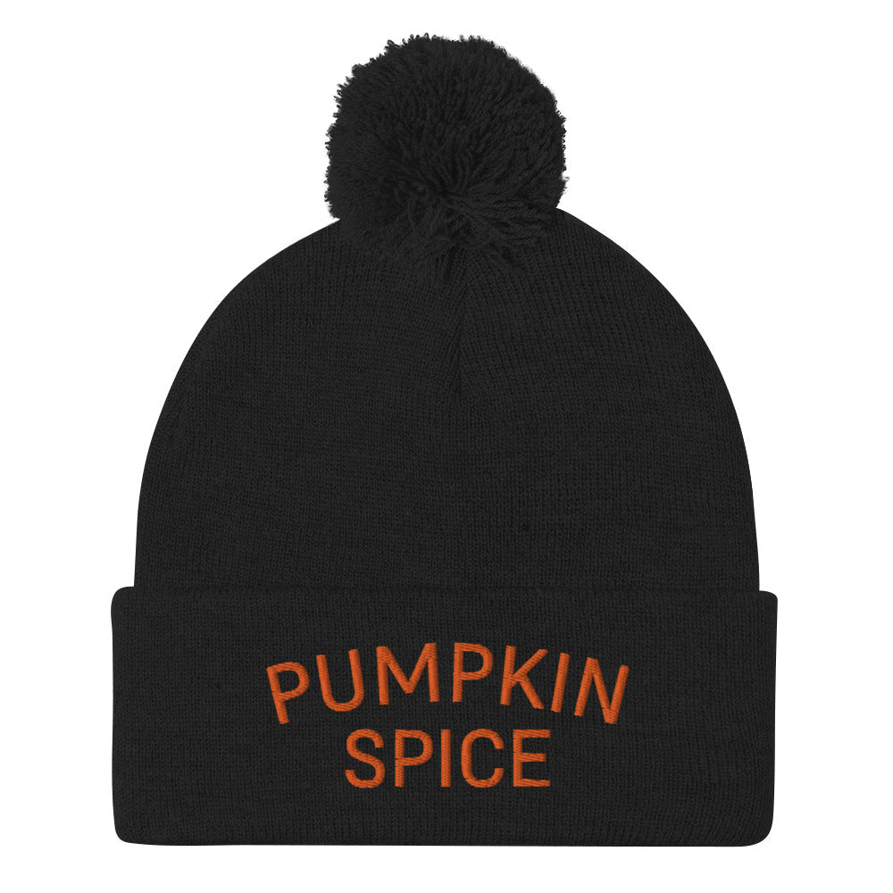 Black pumpkin spice beanie from Nina's Funky Shop by ninanush - The pumpkin spice Beanie! It's a comfortable unisex beanie with a pom pom, embroidered with the words pumpkin spice. The perfect hat for pumpkin spice lovers and fall enthusiasts. Drink your favorite seasonal beverage and make a statement in this funny foodie beanie or give it as a gift for a pumpkin spice enthusiast.