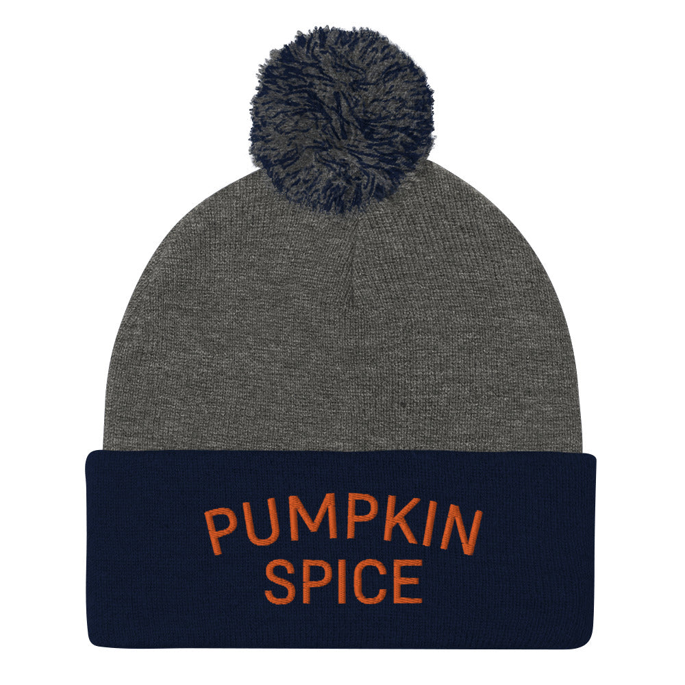 Dark heather gray pumpkin spice beanie from Nina's Funky Shop by ninanush - The pumpkin spice Beanie! It's a comfortable unisex beanie with a pom pom, embroidered with the words pumpkin spice. The perfect hat for pumpkin spice lovers and fall enthusiasts. Drink your favorite seasonal beverage and make a statement in this funny foodie beanie or give it as a gift for a pumpkin spice enthusiast.