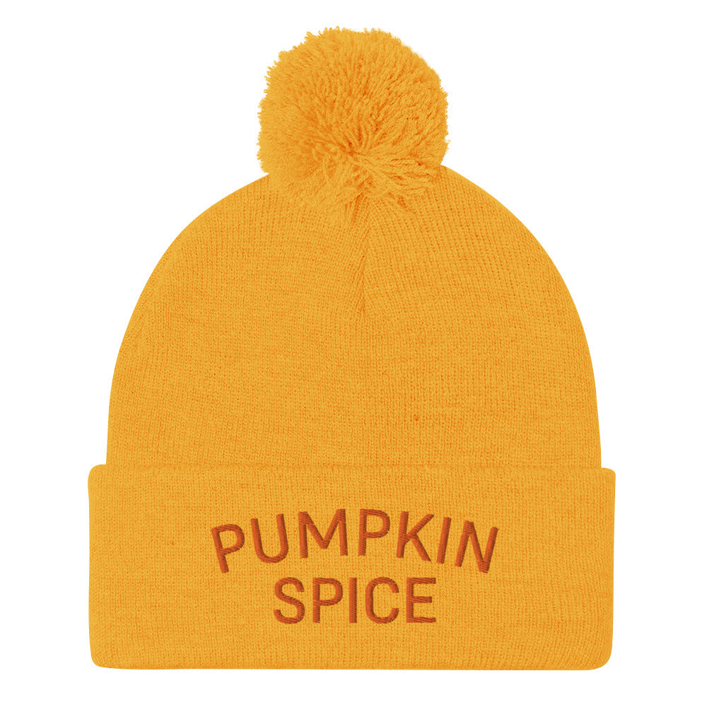 Yellow and orange pumpkin spice beanie from Nina's Funky Shop by ninanush - The pumpkin spice Beanie! It's a comfortable unisex beanie with a pom pom, embroidered with the words pumpkin spice. The perfect hat for pumpkin spice lovers and fall enthusiasts. Drink your favorite seasonal beverage and make a statement in this funny foodie beanie or give it as a gift for a pumpkin spice enthusiast.