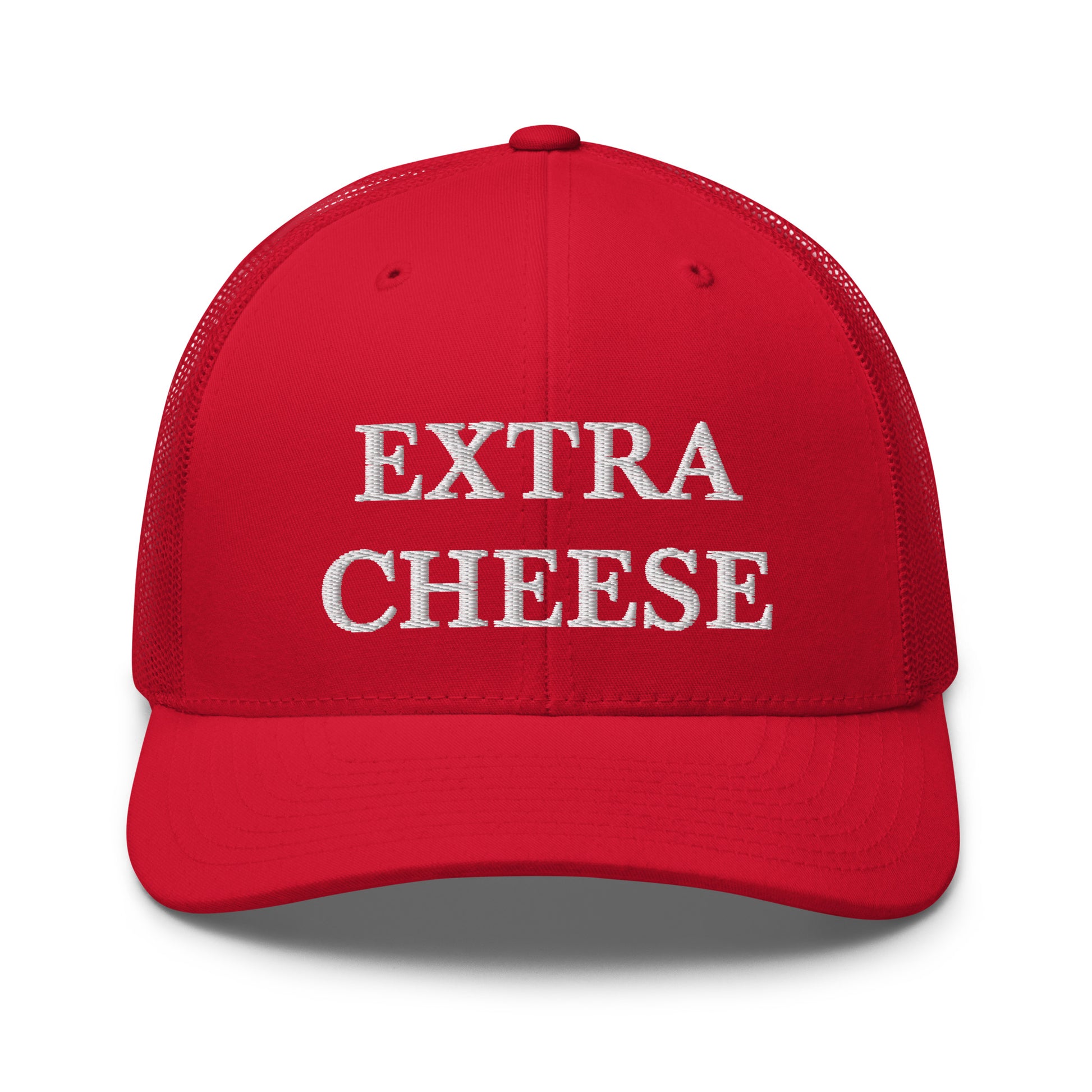 Red Extra Cheese Trucker Hat from Nina's Funky Shop by ninanush - Cheese enthusiast? Looking for a funny foodie gift? This Extra Cheese Hat is comfortable, comes in a variety of colors and has a convenient adjustable closure. This fun foodie hat is expertly embroidered and the perfect funny trucker hat for cheese lovers. Eat your favorite food in our foodie hats and foodie apparel.