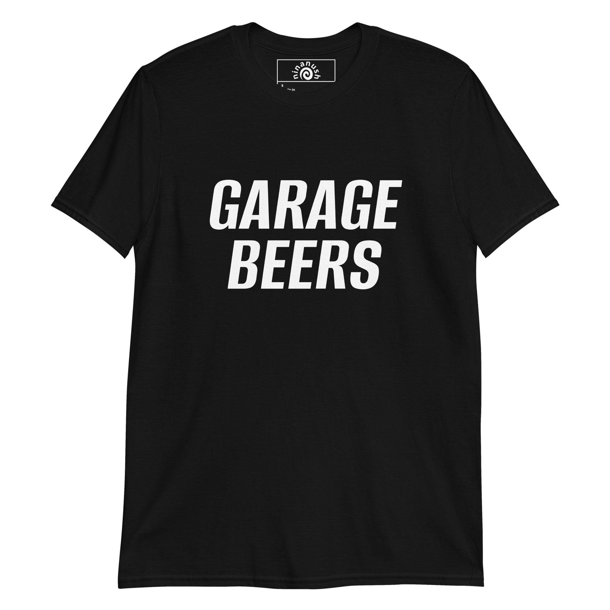 Black Garage Beers T-shirt from Nina's Funky Shop by ninanush - Do you love beer? Looking for a funny gift for a friend? Our Garage Beers Crewneck T-shirt is soft, comfortable and just what you need. It's a unisex t-shirt that comes in a variety of colors with "Garage Beers", expertly printed on the front. A funny beer t-shirt for everyday. Celebrate your favorite food and drinks in our funky foodie apparel! 