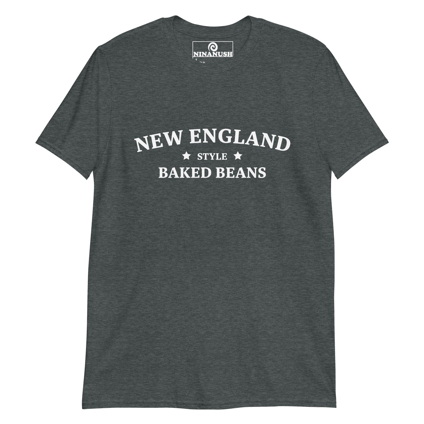 Heather gray New England style baked beans! This funny New England baked beans t-shirt is a weird graphic tee for foodies and perfect for baked bean enthusiasts. Stand out in a funny New England shirt or give it as a unique gift for a foodie. Celebrate your favorite food and drinks in our funky foodie apparel, designed by Nina.