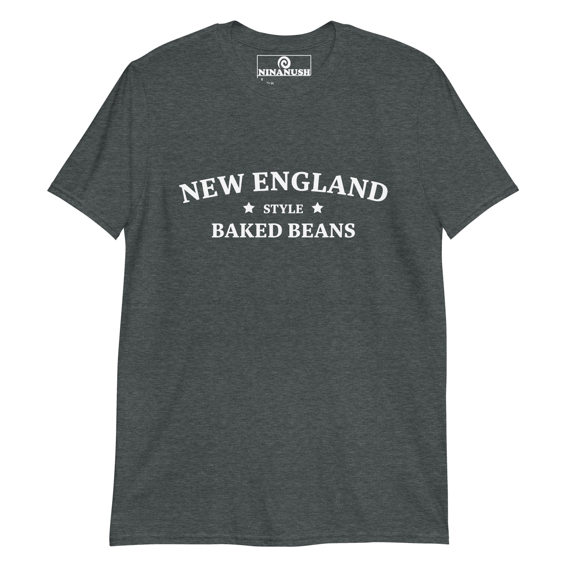 Heather gray New England style baked beans! This funny New England baked beans t-shirt is a weird graphic tee for foodies and perfect for baked bean enthusiasts. Stand out in a funny New England shirt or give it as a unique gift for a foodie. Celebrate your favorite food and drinks in our funky foodie apparel, designed by Nina.