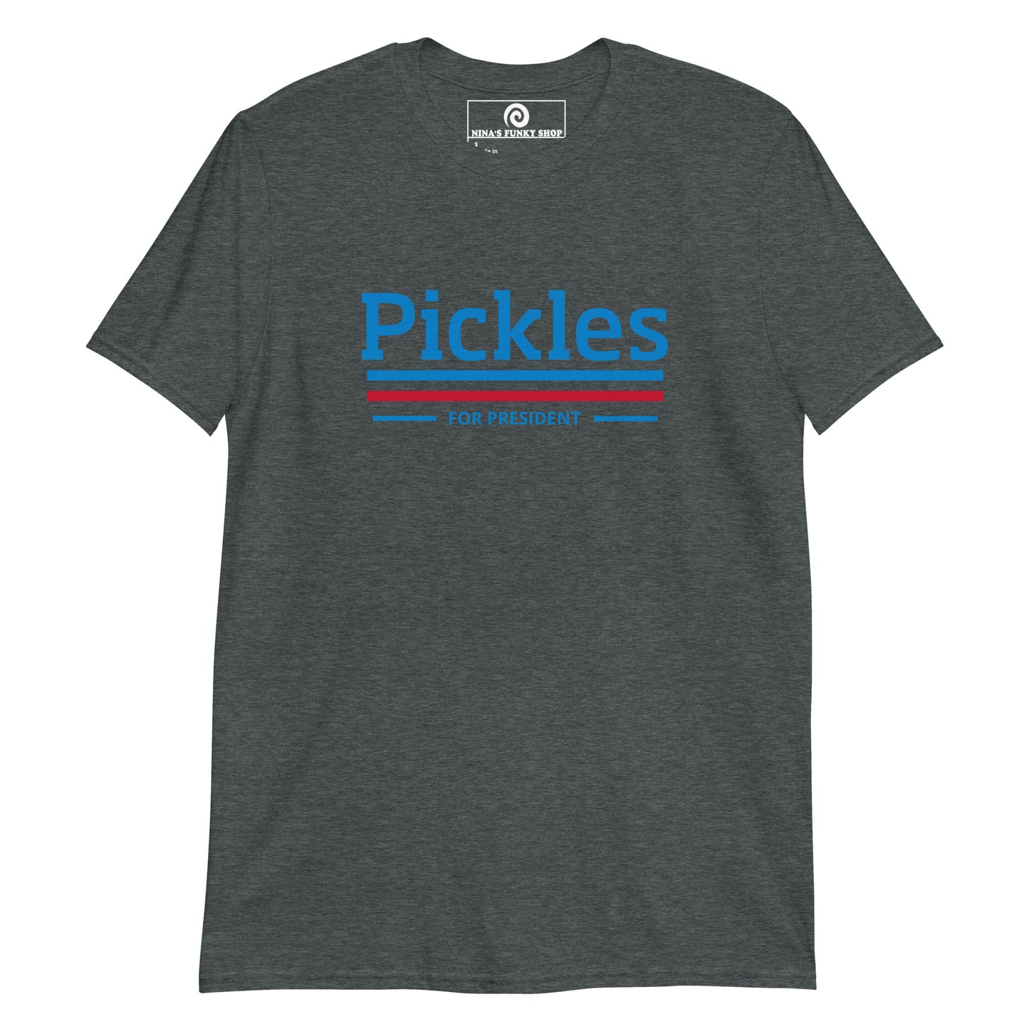 Dark Gray Pickles For President T-Shirt - Our Pickles For President T-Shirt is soft, comfortable and made just for you! It's a classic cotton t-shirt with a funny election design. Make a statement and vote for Pickles.
