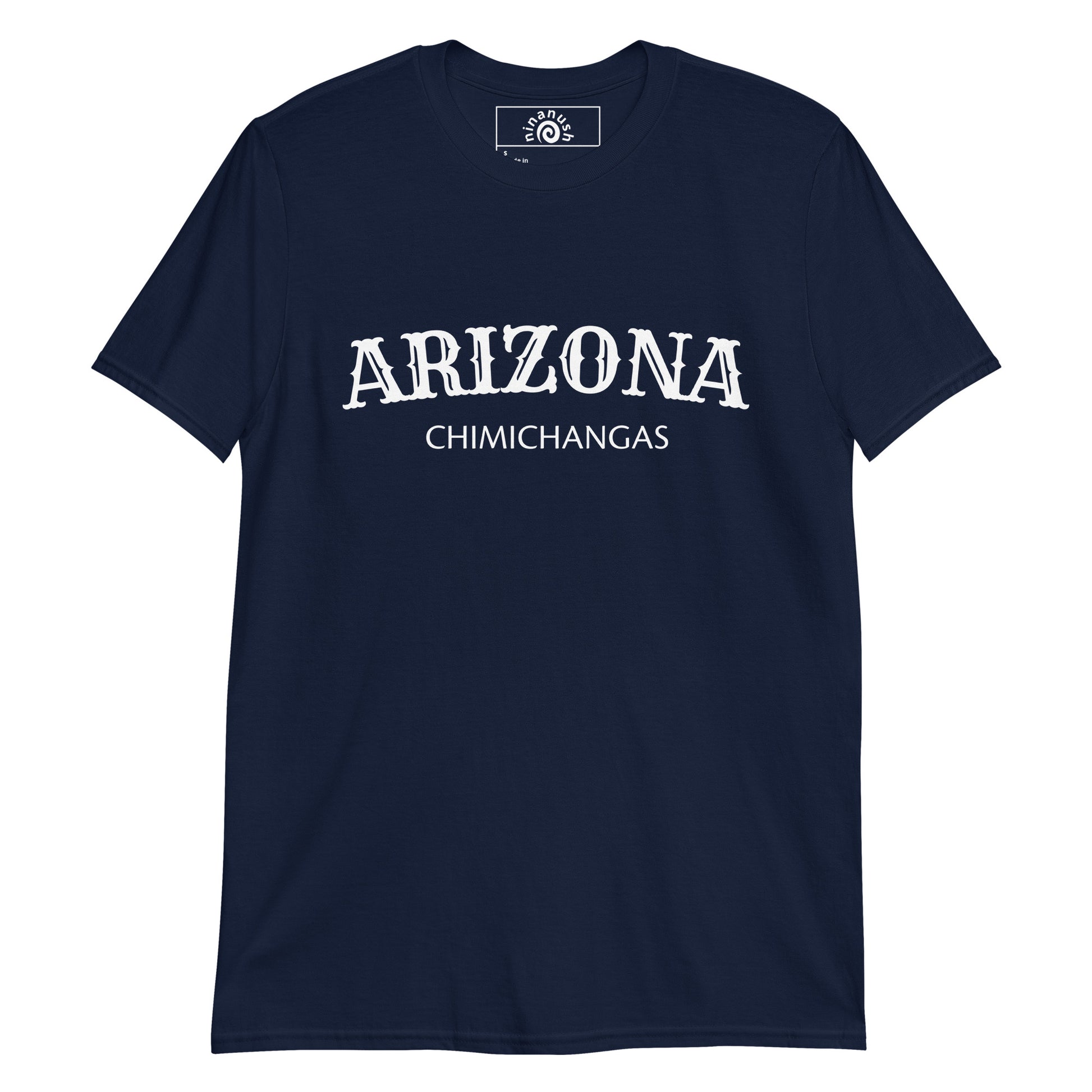 Navy Arizona Chimichangas T-shirt from Nina's Funky Shop by ninanush - Do you love chimichangas? Looking for a fun foodie gift? Our Arizona Chimichangas Shirt is just what you need! It's a unisex, crew neck T-shirt that's soft and comfortable with "Arizona Chimichangas", expertly printed on the front. Eat your favorite foods in this funny foodie tee, it's designed by Nina.