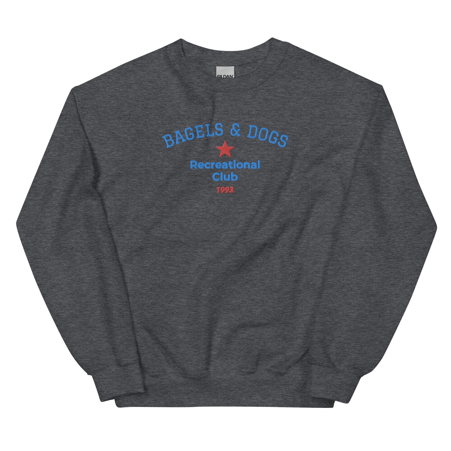 Dark Gray bagels and dogs club sweatshirt from Nina's Funky Shop by ninanush - Do you love bagels and dogs? Looking for a funny gift for a friend? Our Bagels and Dogs Recreational Club Crewneck Sweatshirt is soft, comfortable and just what you need. It's a unisex sweatshirt that comes in a variety of colors with "Bagels And Dogs Recreational Club 1993", expertly embroidered on the front.