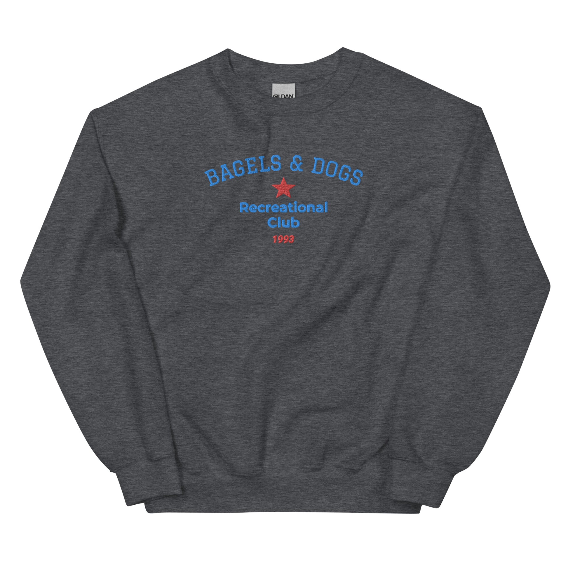 Dark Gray bagels and dogs club sweatshirt from Nina's Funky Shop by ninanush - Do you love bagels and dogs? Looking for a funny gift for a friend? Our Bagels and Dogs Recreational Club Crewneck Sweatshirt is soft, comfortable and just what you need. It's a unisex sweatshirt that comes in a variety of colors with "Bagels And Dogs Recreational Club 1993", expertly embroidered on the front.