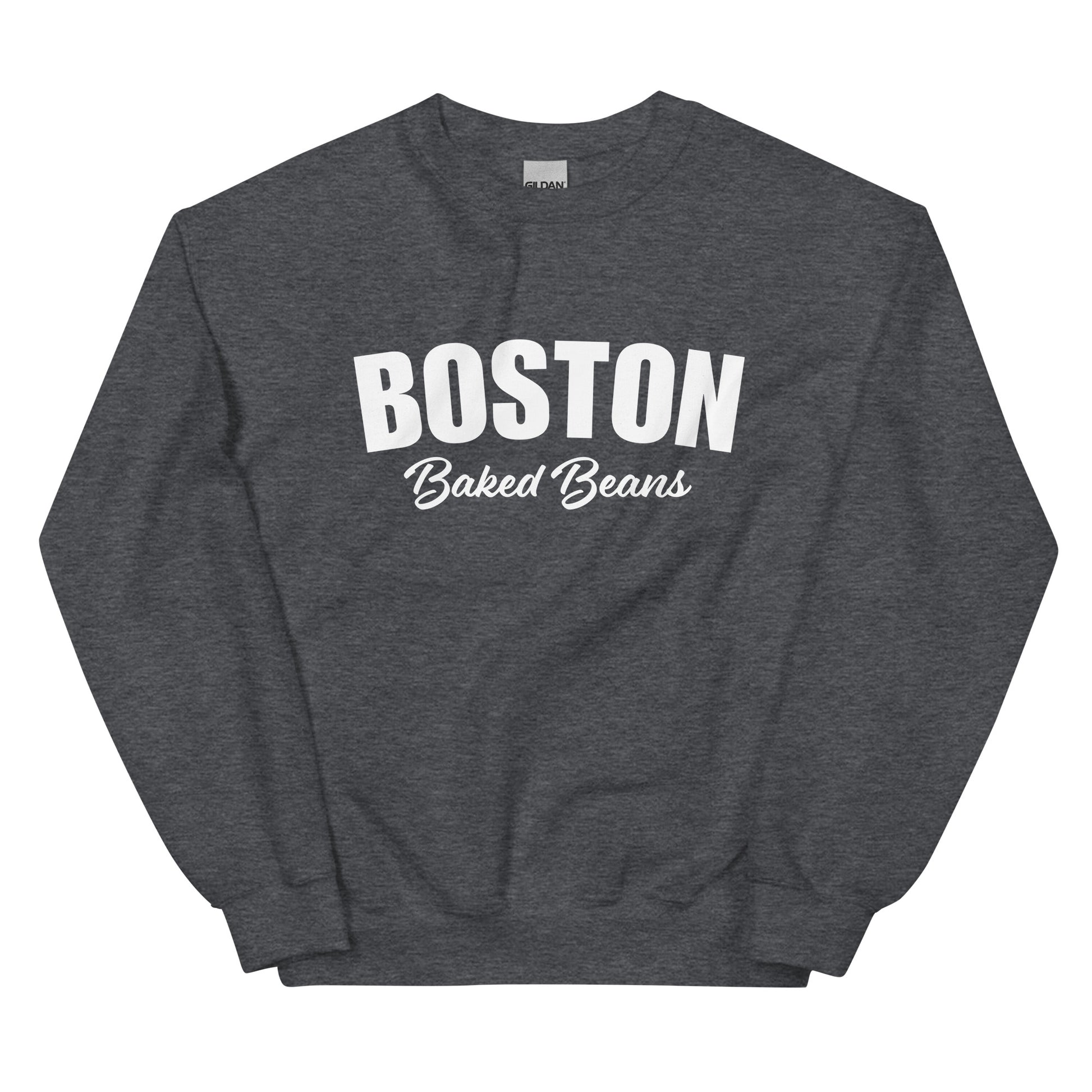 Dark Gray Boston Baked Beans Sweatshirt from Nina's Funky Shop by ninanush - Fan of Boston Baked Beans? Need a fun gift for a New Englander? Introducing our Boston Baked Beans Sweatshirt! It's a funny foodie sweatshirt for Baked Beans. This unisex, varsity sweatshirt comes in a variety of colors with the words "Boston Baked Beans" on the front. Eat baked beans in style in this foodie sweatshirt.