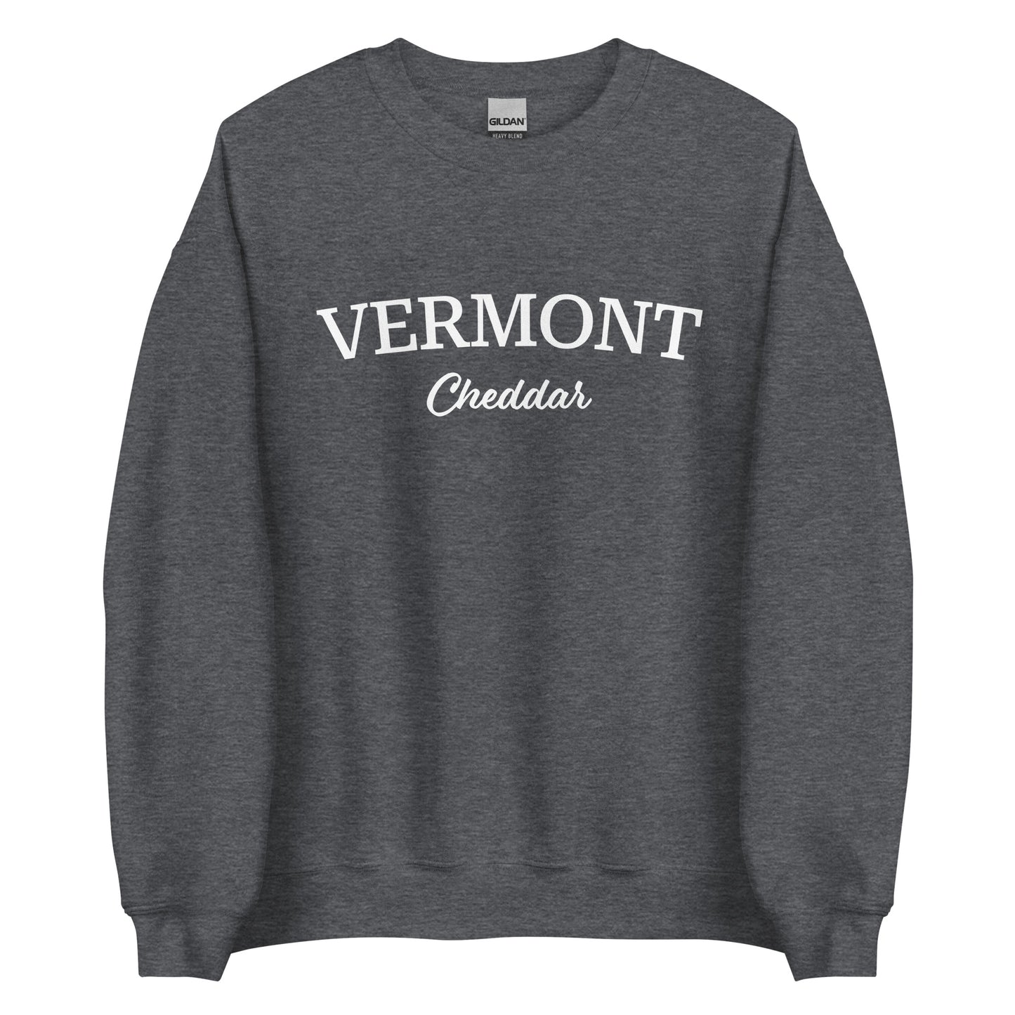 Dark Gray Vermont Cheddar Sweatshirt from Nina's Funky Shop by ninanush - Do you love cheddar cheese? Looking for a food themed gift? Introducing our Vermont Cheddar Sweatshirt! It's a New England foodie sweatshirt for cheddar cheese lovers like you. This Vermont varsity sweatshirt is unisex and perfect for Vermonters. It's a cheddar enthusiast sweatshirt is designed by Nina and made just for you.