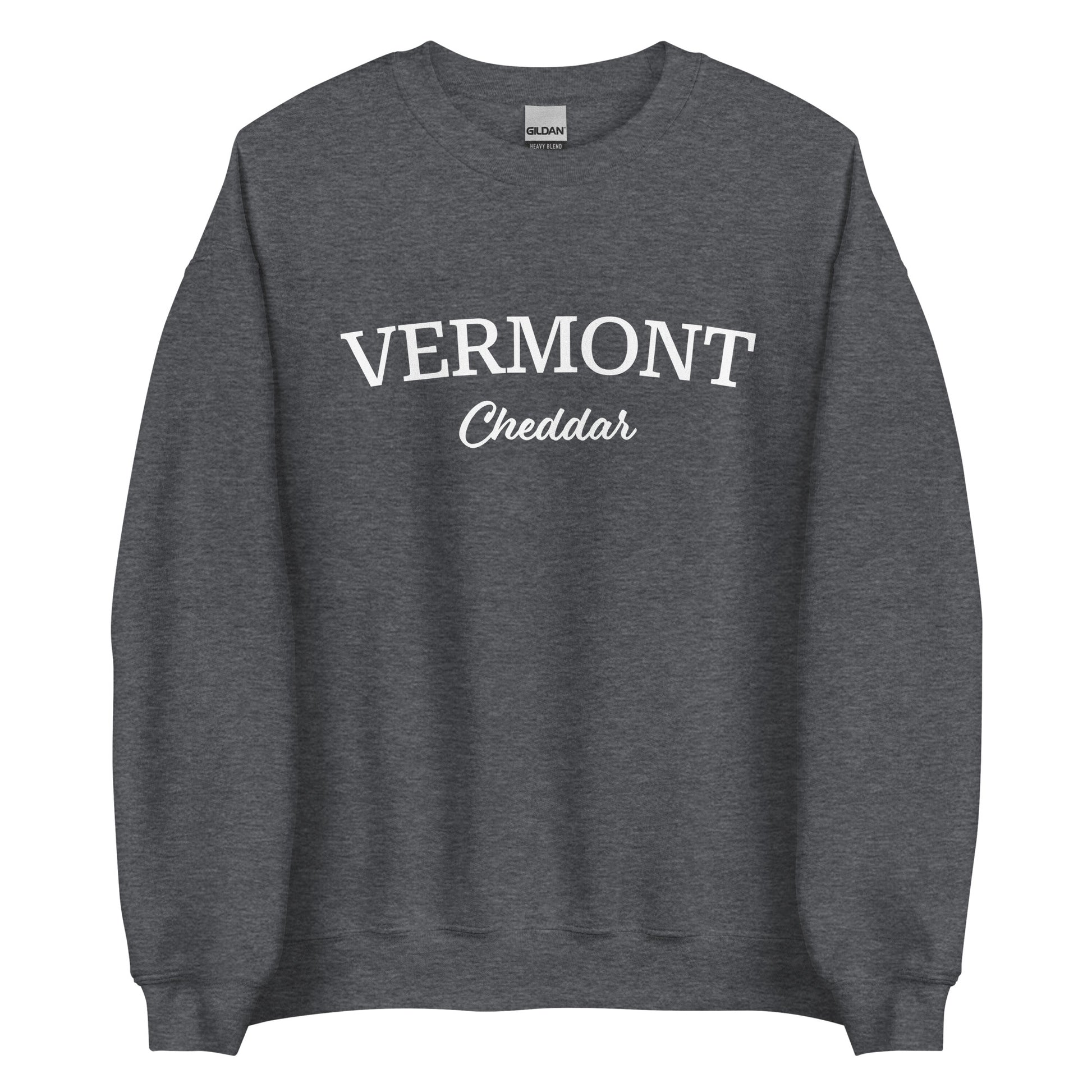Dark Gray Vermont Cheddar Sweatshirt from Nina's Funky Shop by ninanush - Do you love cheddar cheese? Looking for a food themed gift? Introducing our Vermont Cheddar Sweatshirt! It's a New England foodie sweatshirt for cheddar cheese lovers like you. This Vermont varsity sweatshirt is unisex and perfect for Vermonters. It's a cheddar enthusiast sweatshirt is designed by Nina and made just for you.