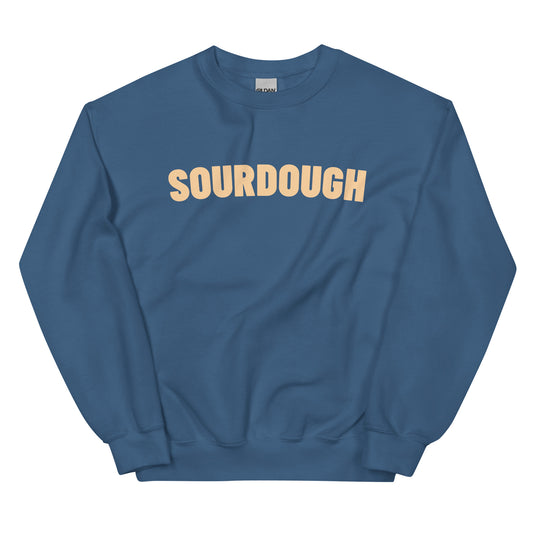 Indigo Blue Sourdough Sweatshirt from Nina's Funky Shop by ninanush - Our unisex Sourdough Sweatshirt is soft, comfortable and a perfect foodie sweatshirt for sourdough lovers. It's a classic crew neck sweatshirt that comes in a variety of colors with the word "Sourdough", expertly printed on the front. Perfect for cozy nights in or stand out streetwear for foodies, this sweatshirt is designed by Nina and made just for you. 